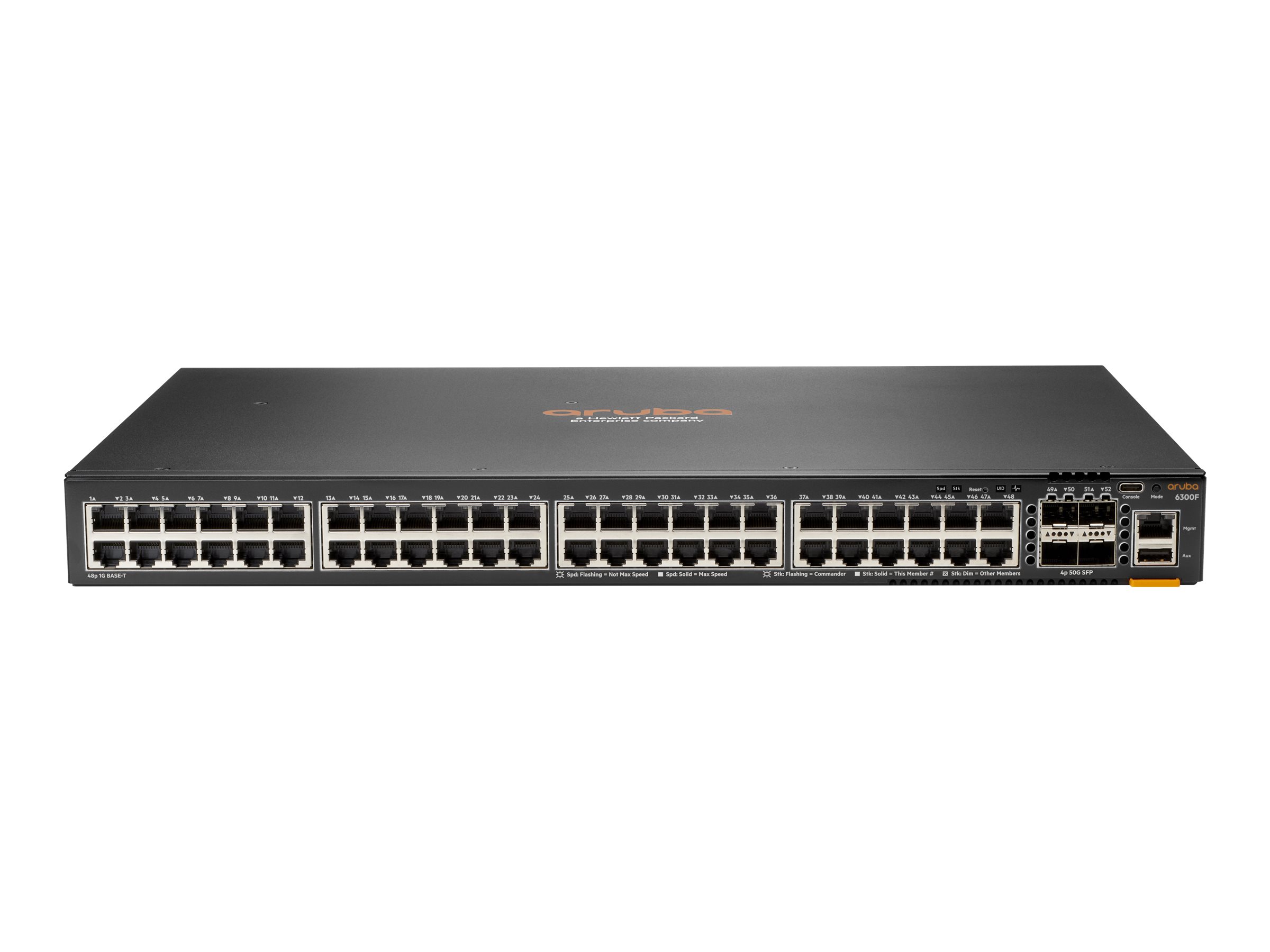 HPE Aruba Networking 6300F - Switch - L3 - managed - 48 x 10/100/1000 + 4 x 1 Gigabit / 10 Gigabit / 25 Gigabit / 50 Gigabit SFP56 (Uplink / Stacking)