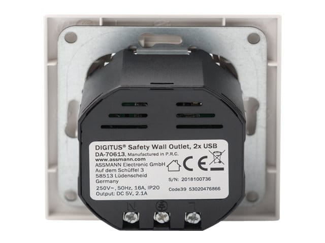 DIGITUS Sicherheits-Steckdose für Unterputzmontage mit 2 USB-Ports