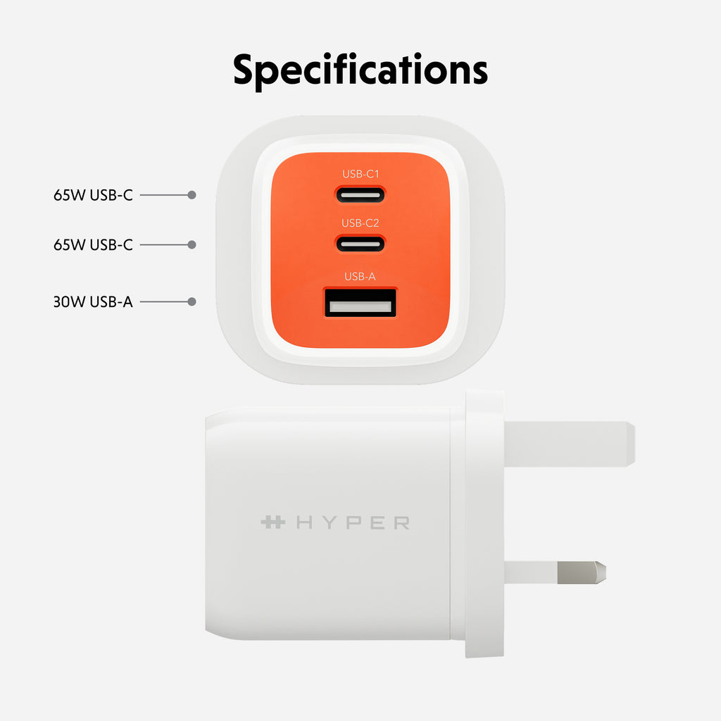 Targus HyperJuice Flex - Netzteil - GaN - 65 watt - 3 Ausgabeanschlussstellen (2 x USB-C, USB)