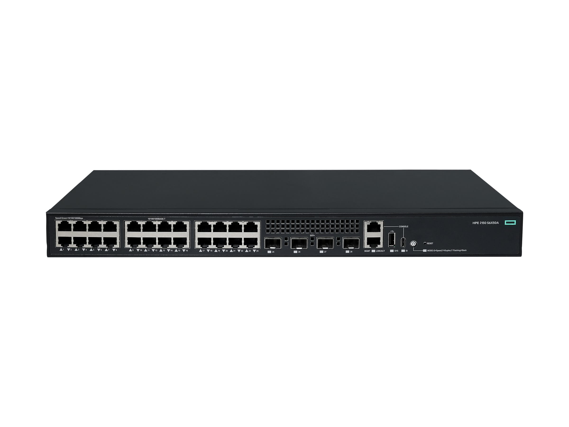 HPE Networking Comware 2150 24p 10M/100M/1G 4p SFP+ 1G/10G - Switch - L3 - managed - 24 x 10/100/1000Base-T + 4 x 1 Gigabit / 10 Gigabit SFP+ (Uplink / Stacking)