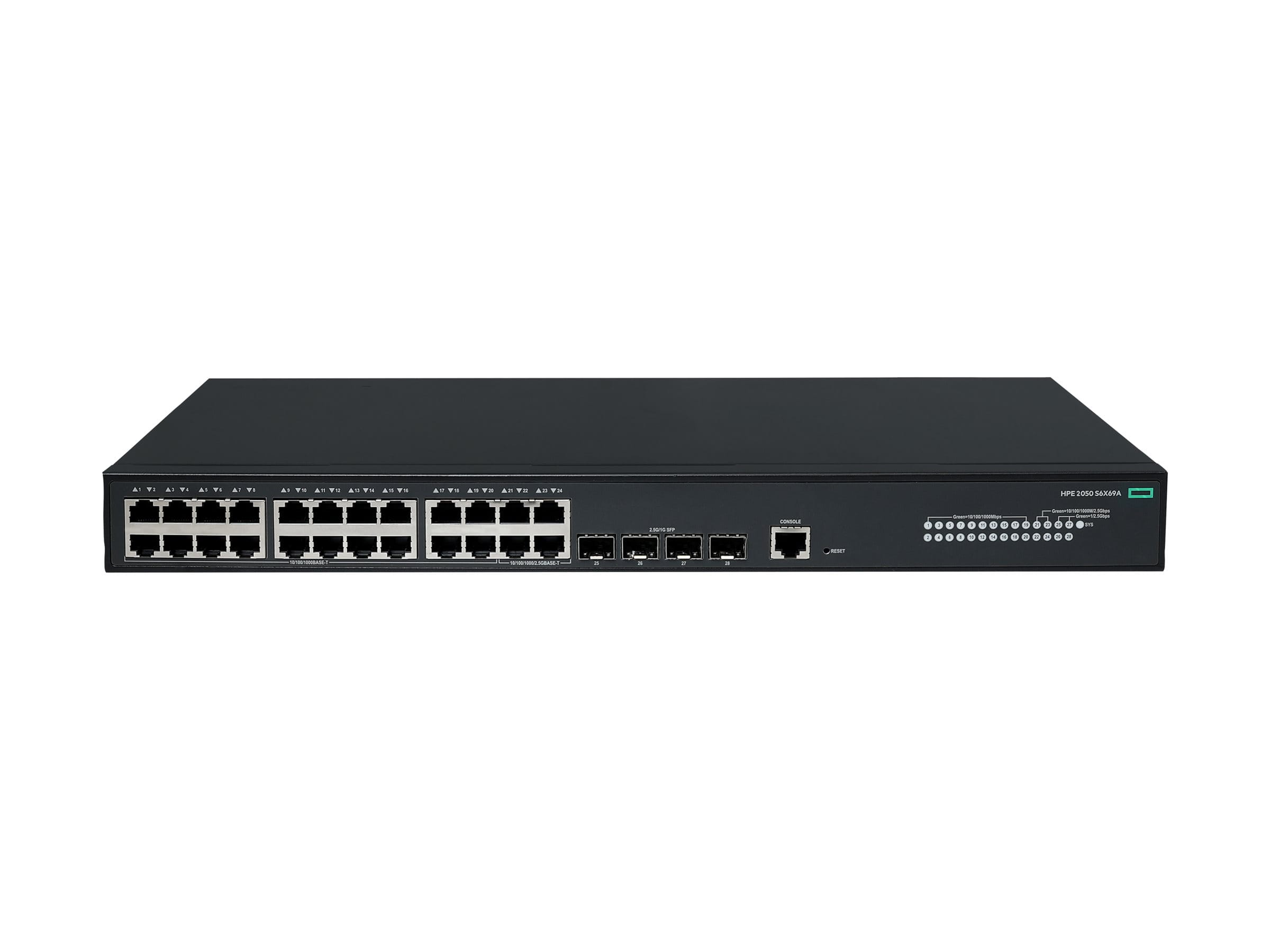 HPE Networking Comware 2050 20p 10/100/1000BASE-T 4p Smart Rate 1/2.5GbE 4p SFP 1G/2.5G - Switch - managed - 20 x 10/100/1000Base-T + 4 x 1/2.5GBase-T + 4 x 1/2.5GBase-X (uplink / stacking)