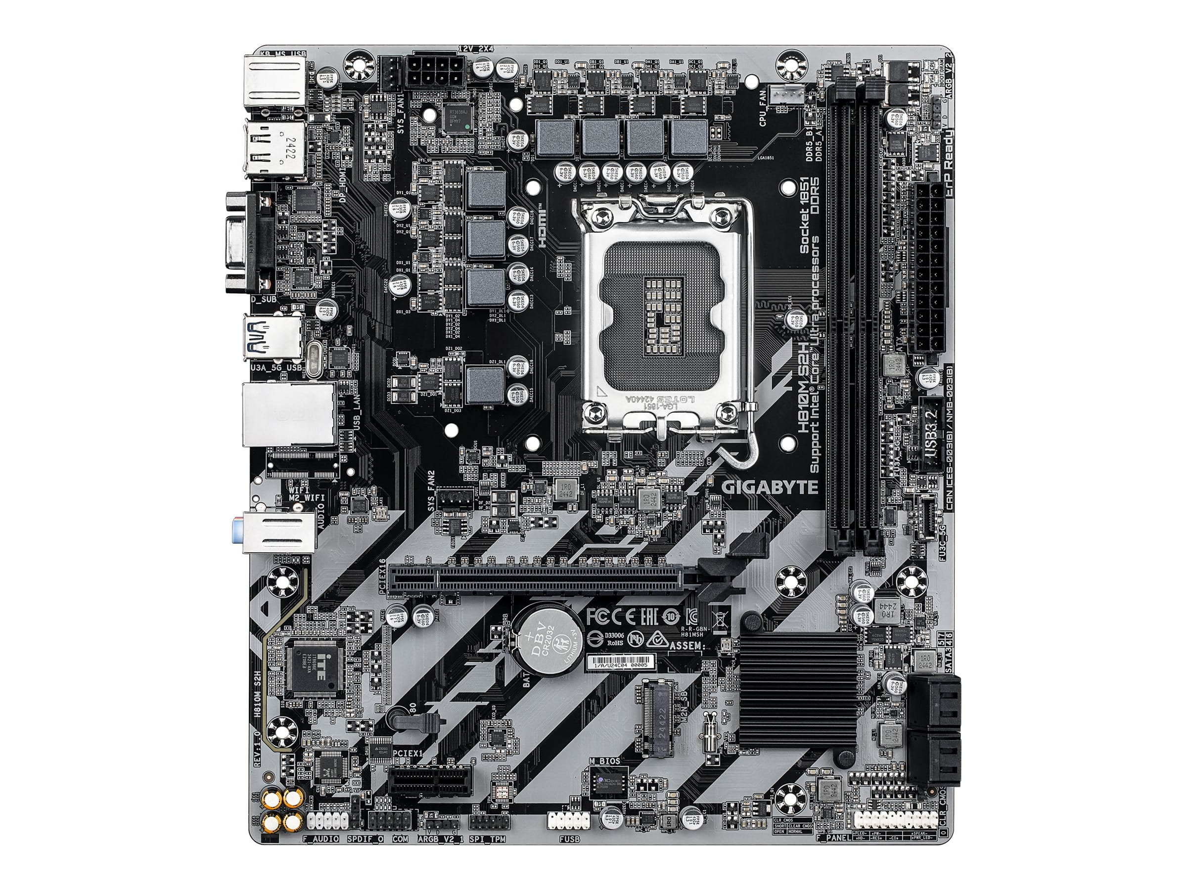 Gigabyte H810M S2H - Motherboard - micro ATX - LGA1851 Sockel - H810 Chipsatz - USB-C 3.2 Gen 1, USB 3.2 Gen 1 - Gigabit LAN - Onboard-Grafik (CPU erforderlich)