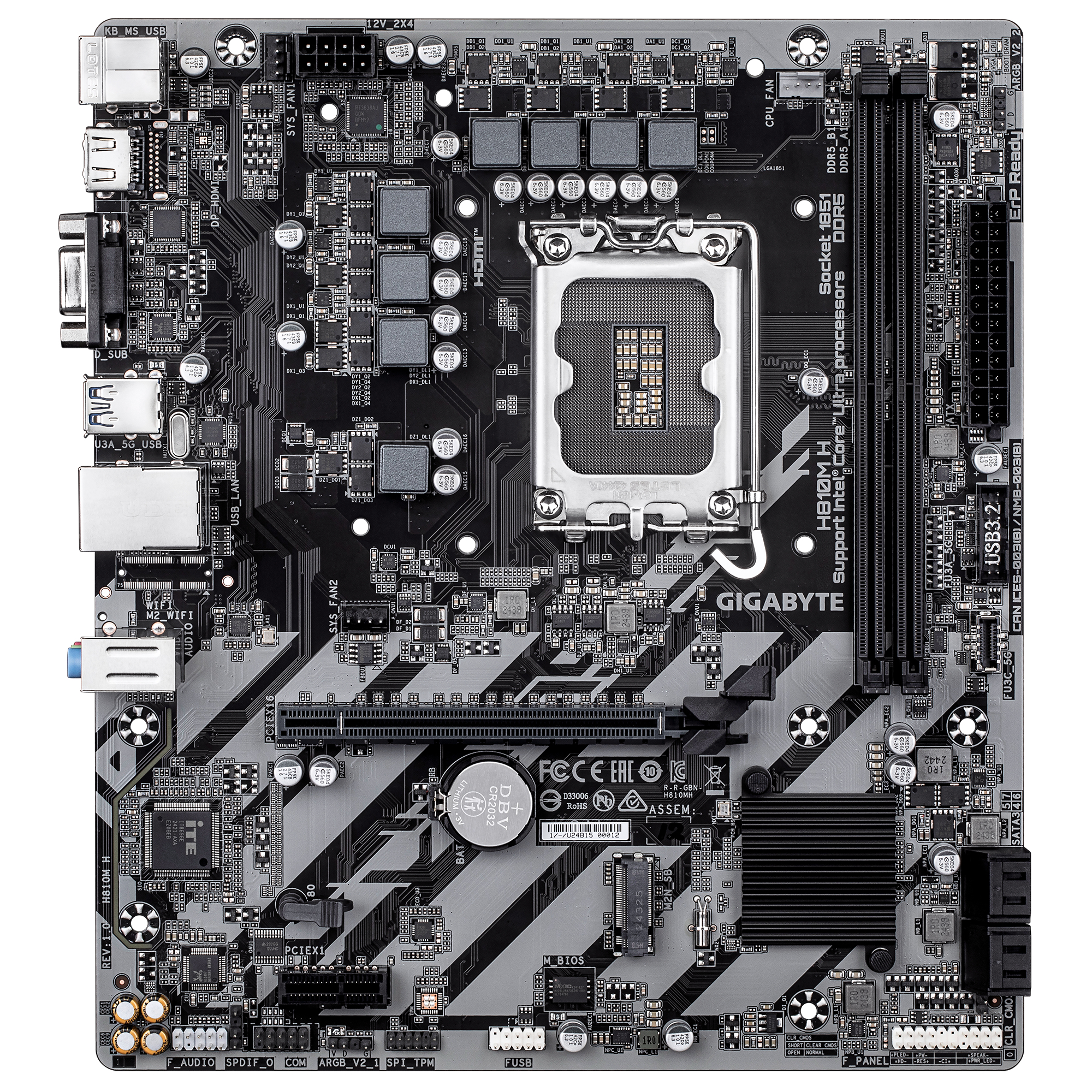 Gigabyte H810M H - Motherboard - micro ATX - LGA1851 Sockel - H810 Chipsatz - USB-C 3.2 Gen 1, USB 3.2 Gen 1 - Gigabit LAN - Onboard-Grafik (CPU erforderlich)
