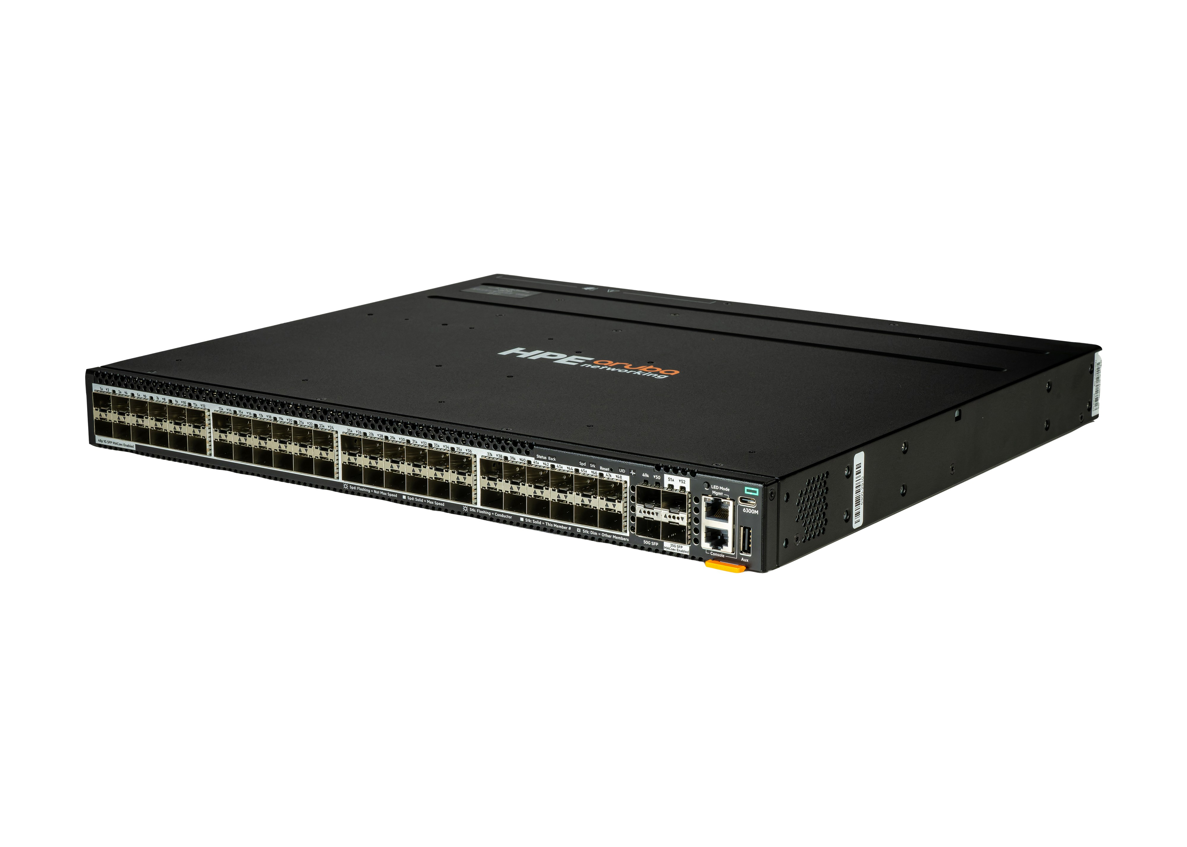 HPE Aruba Networking CX 6300M 48p SFP 1G 2p SFP56 50G 2p SFP28 25G MACsec Switch - Switch - L3 - managed - 48 x Gigabit SFP + 2 x 10 Gigabit / 25 Gigabit SFP + 2 x 10 Gigabit / 25 Gigabit / 50 Gigabit SFP (Uplink / Stacking)