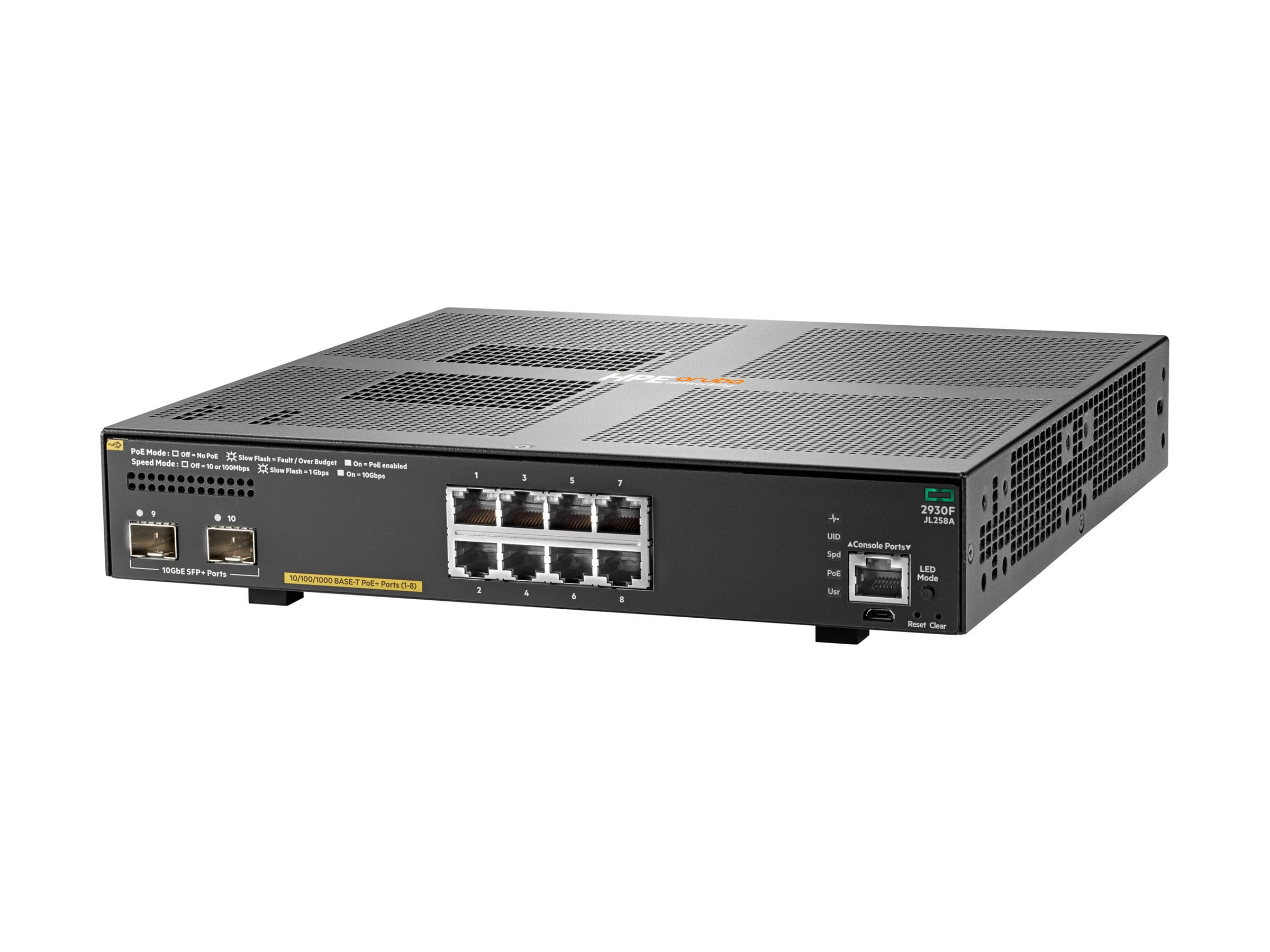 HPE Aruba Networking 2930F 8G PoE+ 2SFP+ - Switch - L3 - managed - 8 x 10/100/1000 (PoE+)