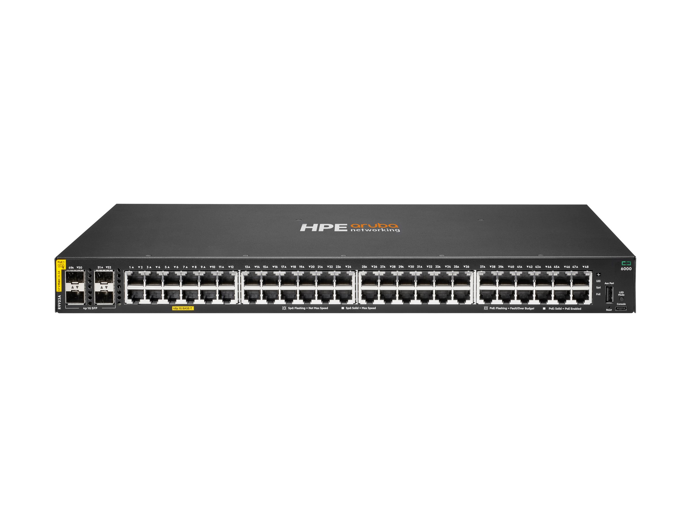 HPE Aruba Networking CX 6000 48G Class4 PoE 4SFP 740W Switch - Switch - L3 - managed - 48 x 10/100/1000 (PoE+)