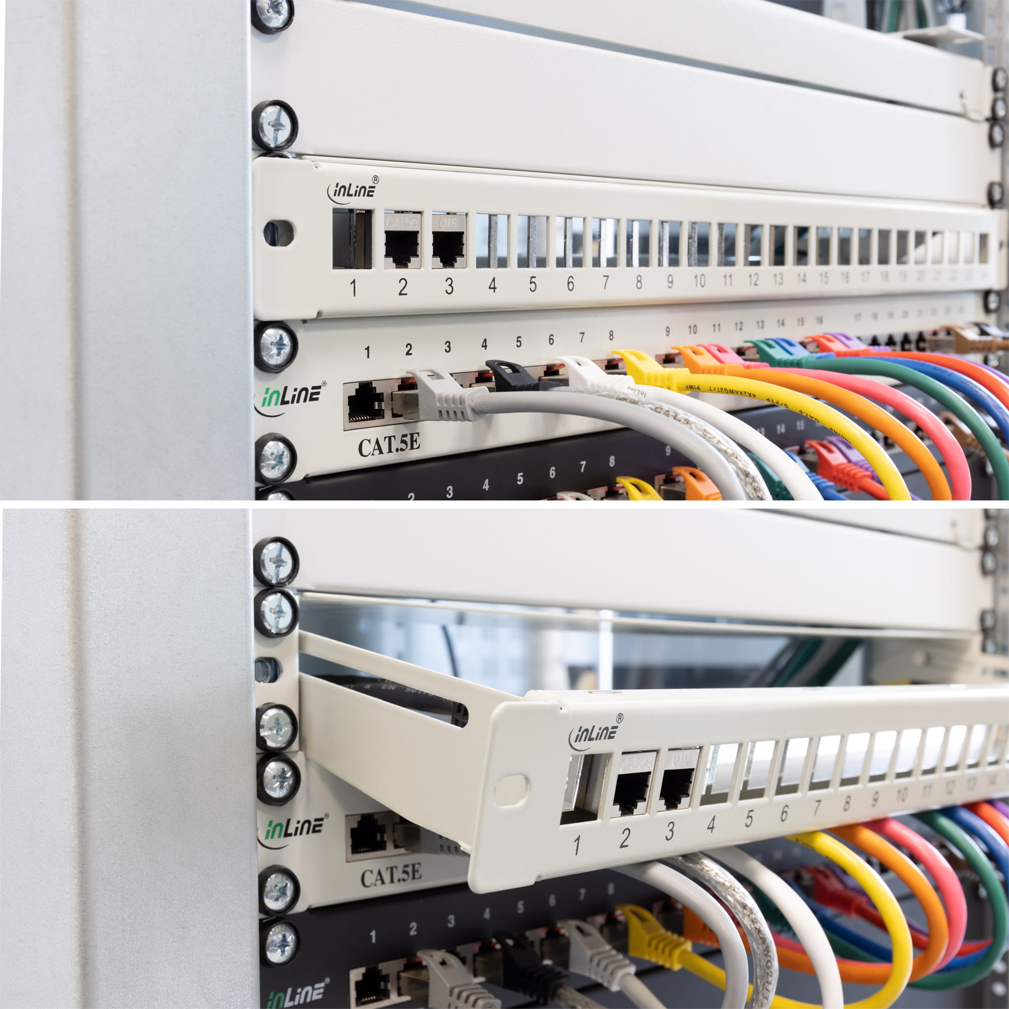 InLine Patchfeld 24-fach - Keystone Leerblech Patchpanel mit Auszug - 19" - 1HE