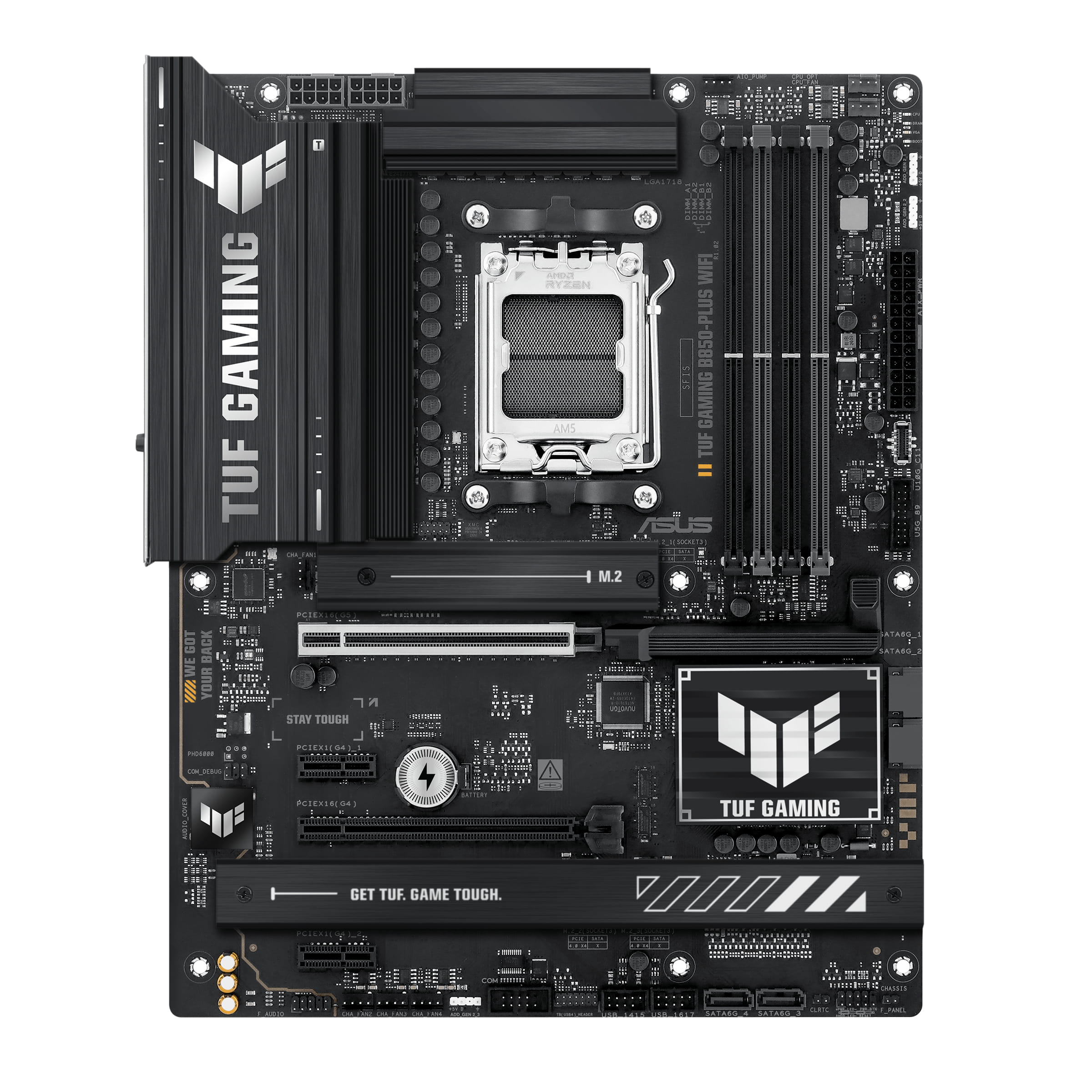 ASUS TUF GAMING B850-PLUS WIFI - Motherboard - ATX - Socket AM5 - AMD B850 Chipsatz - USB-C 3.2 Gen 2x2, USB-C 3.2 Gen2, USB 3.2 Gen 2, USB 3.2 Gen 1 - 2.5 Gigabit LAN, Wi-Fi 7, Bluetooth - Onboard-Grafik (CPU erforderlich)
