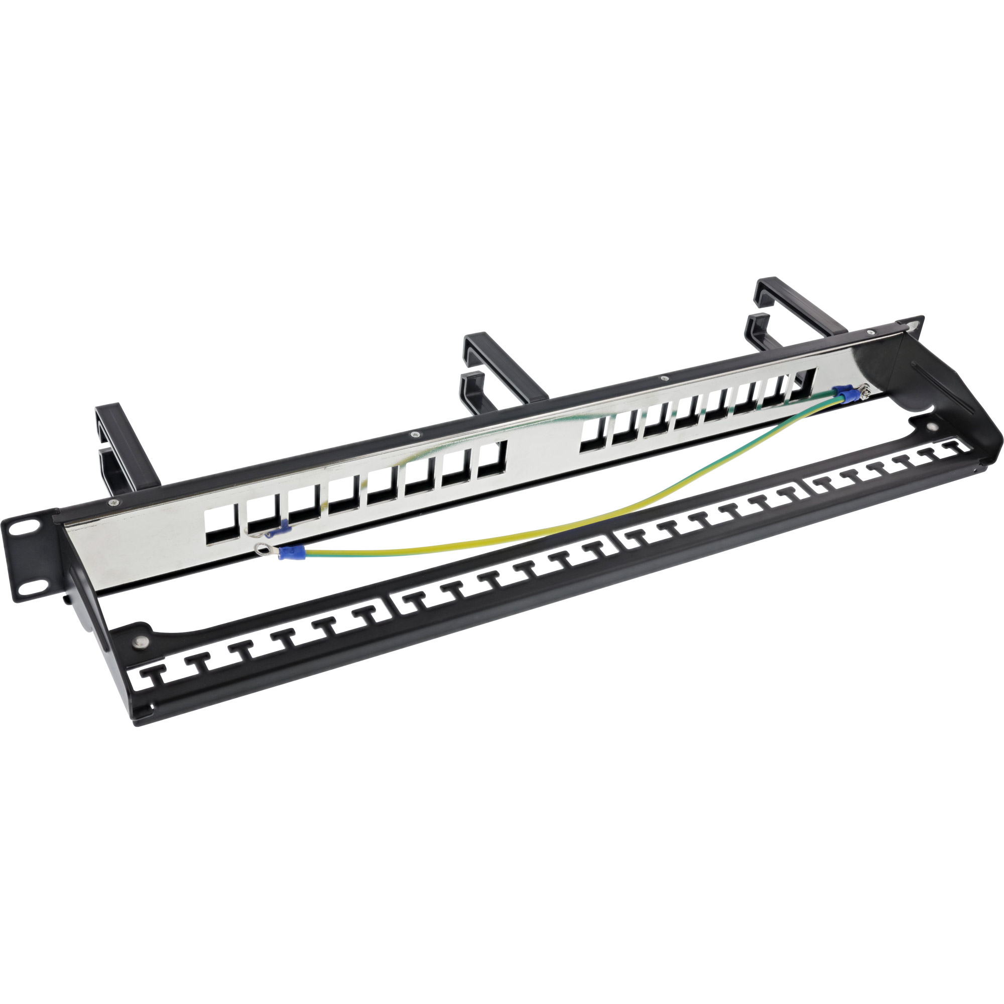 InLine Patchfeld 16-fach - Keystone Leerblech mit 3 Bügeln - 19" - 1HE - schwarz