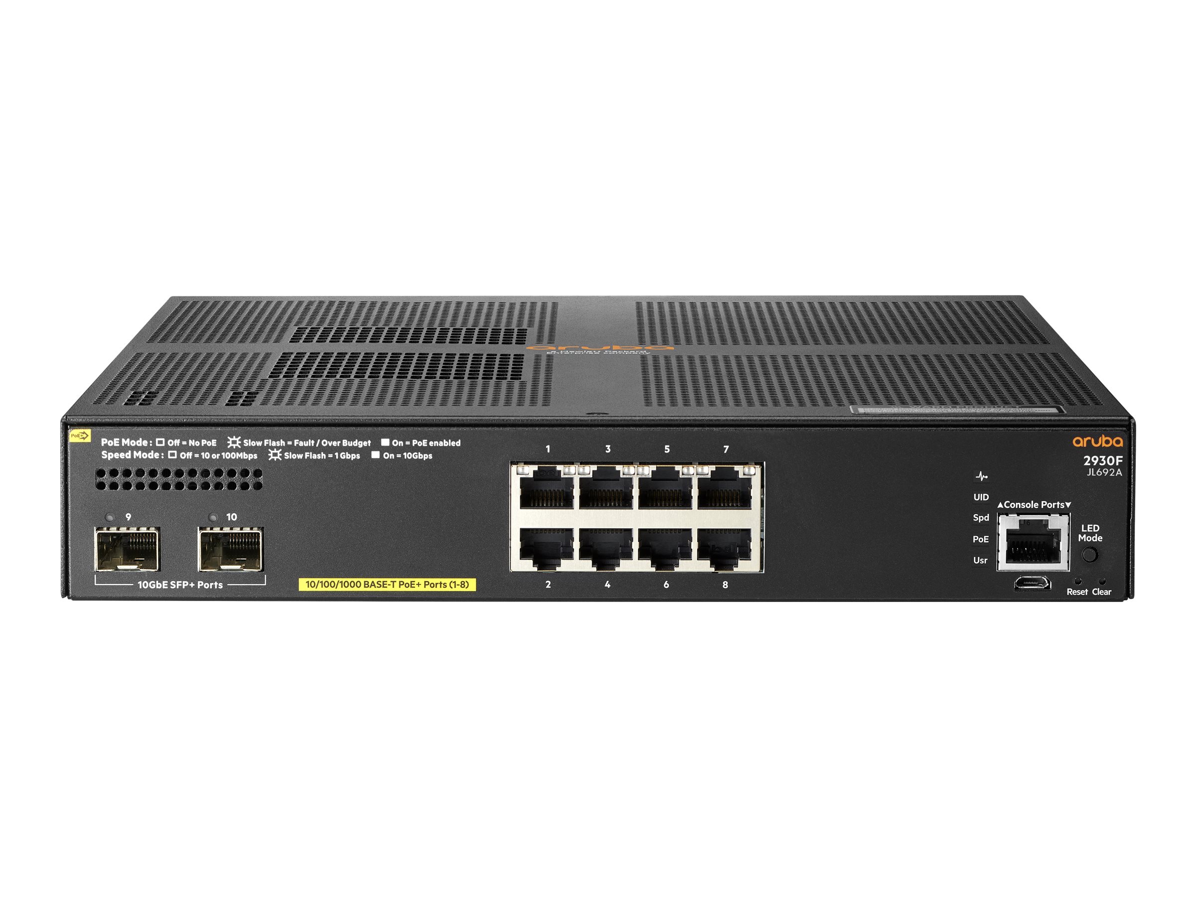 HPE Aruba Networking 2930F 8G PoE+ 2SFP+ TAA - Switch - L3 - managed - 8 x 10/100/1000 (PoE+)