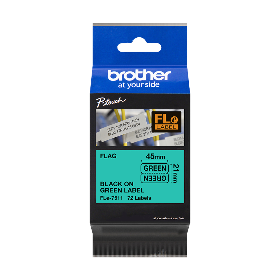 Brother Polyester - Schwarz auf Grün - 21 x 45 mm 72 Etikett(en) (1 Rolle(n)