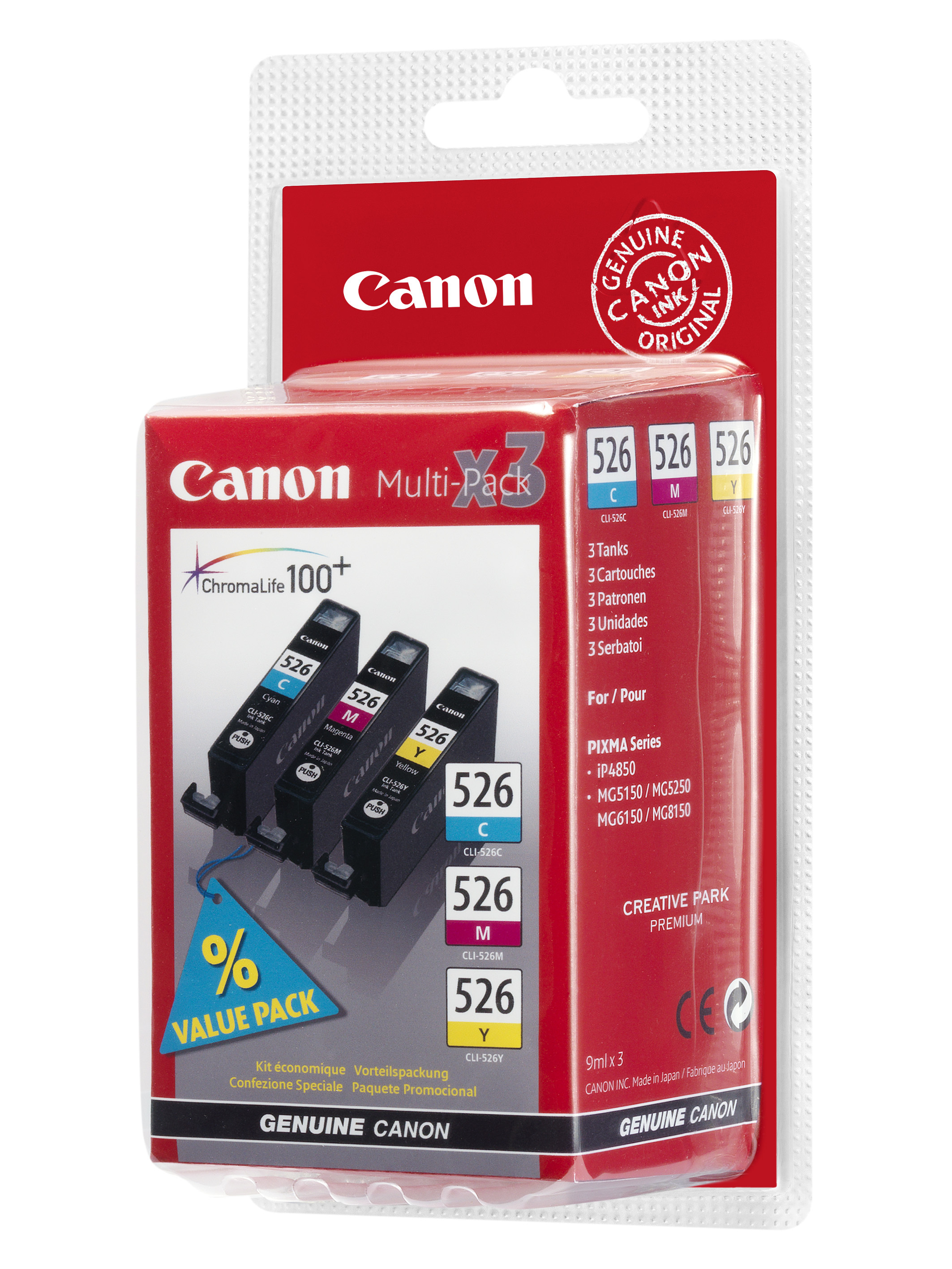 Canon CLI-526 Multipack - 3er-Pack - Gelb, Cyan, Magenta