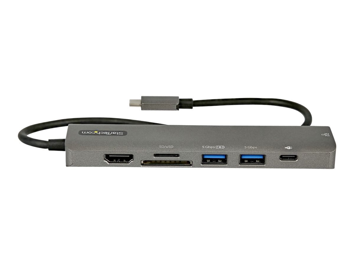 StarTech.com USB-C Multiport Adapter - USB-C auf 4K 60Hz HDMI 2.0, 100W Power Delivery Pass-through, SD/MicroSD, 2 Port USB 3.0 Hub, GbE - USB-C Mini Dock - 30cm langes Kabel (DKT30CHSDPD1) StarTech.com USB-C Multiport Adapter - USB-C auf 4K 60Hz HDMI 2.0, 100W Power Delivery Pass-through, SD/MicroSD, 2 Port USB 3.0 Hub, GbE - USB-C Mini Dock - 30cm langes Kabel (DKT30CHSDPD1)