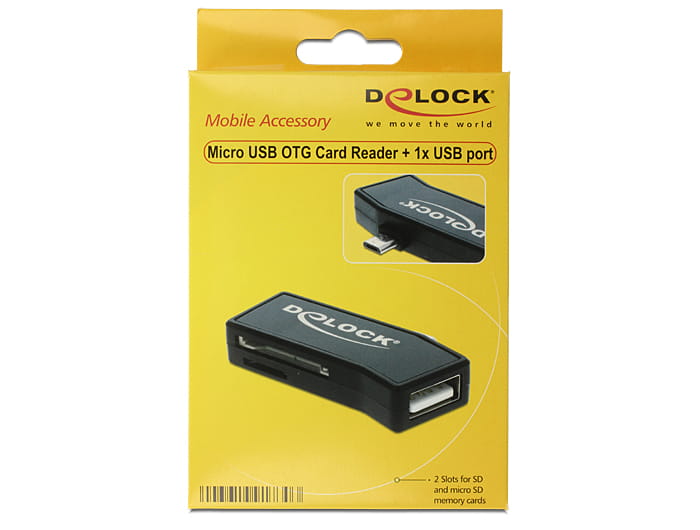 Delock Micro USB OTG Card Reader + 1 x USB port - Kartenleser (MMC, SD, microSD, SDHC, microSDHC, SDXC, microSDXC)