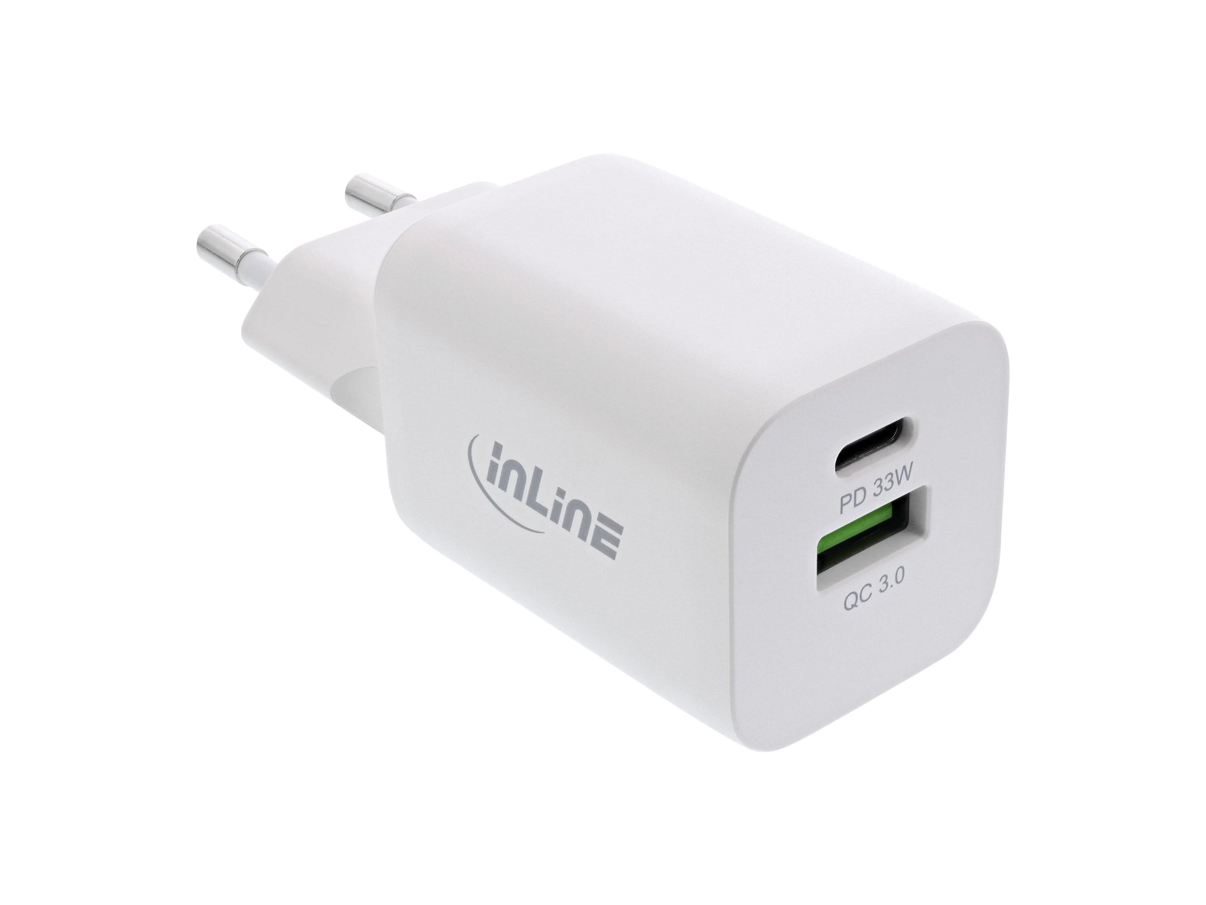 InLine Power Delivery + Quick Charge USB Netzteil - 33W - USB-A + USB-C - weiß