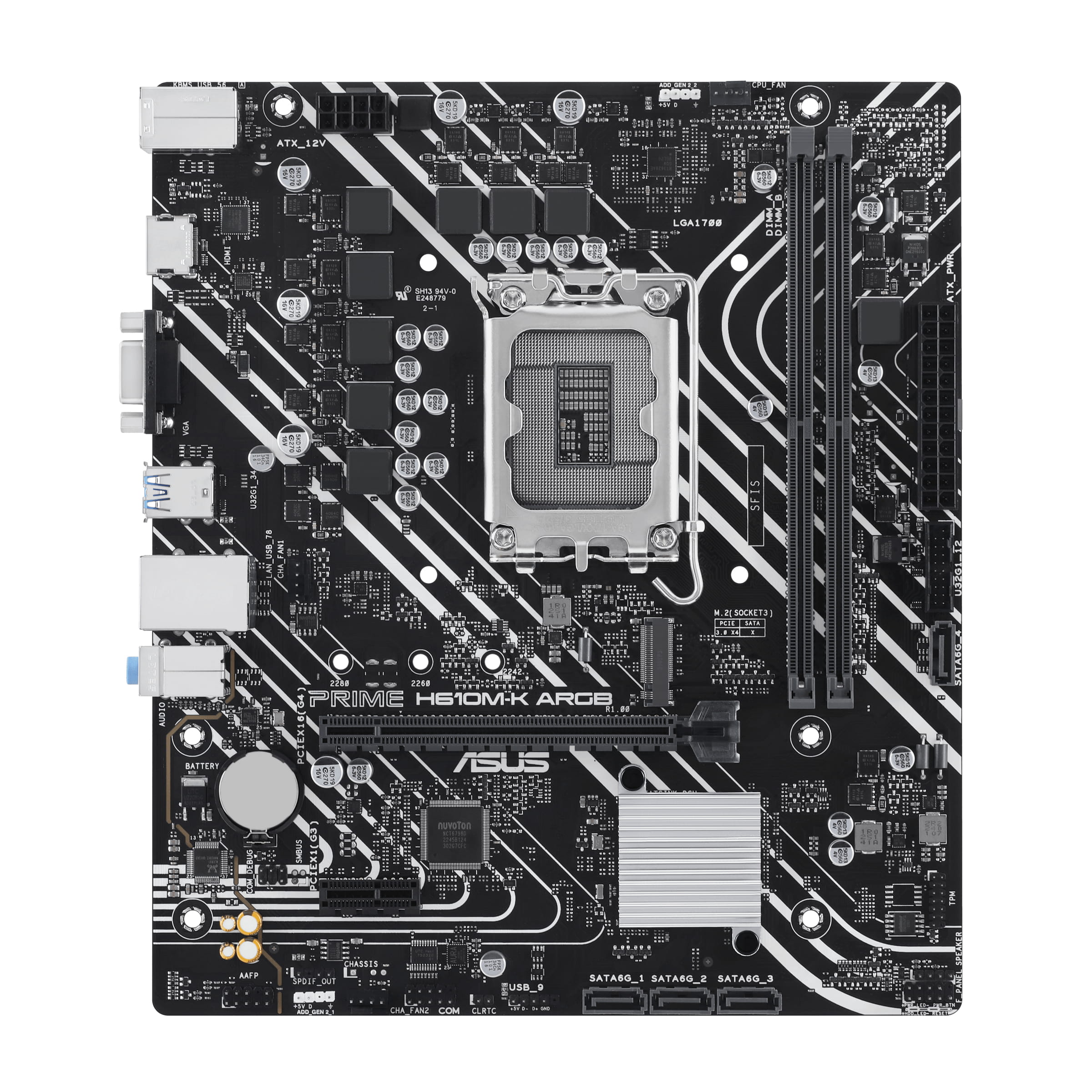 ASUS PRIME H610M-K ARGB - Motherboard - micro ATX - LGA1700 Sockel - H610 Chipsatz - USB 3.2 Gen 1 - Gigabit LAN - Onboard-Grafik (CPU erforderlich)