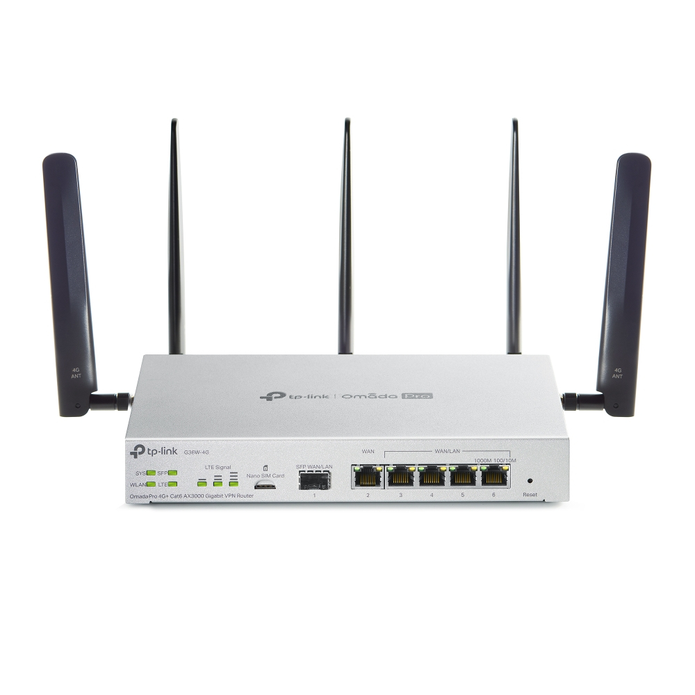 TP-LINK Omada Pro G36W-4G, Wi-Fi 6 (802.11ax), Dual-Band (2,4 GHz/5 GHz), Ethernet/LAN, 4G, Weiß, Tabletop-Router