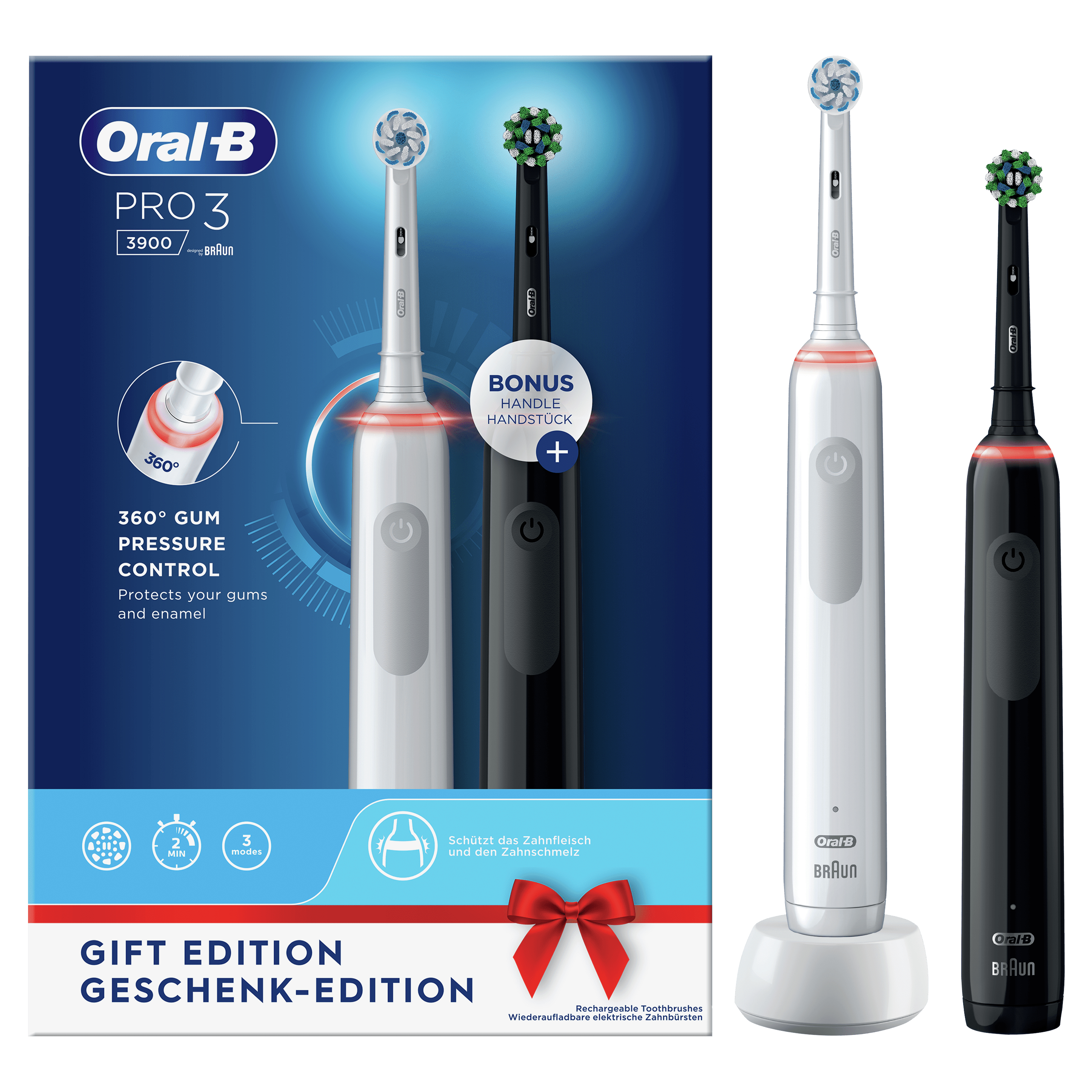 Braun Oral-B Pro 3 Special Edition 3900 - Zahnbürste - Schwarz / Weiß (Packung mit 2)