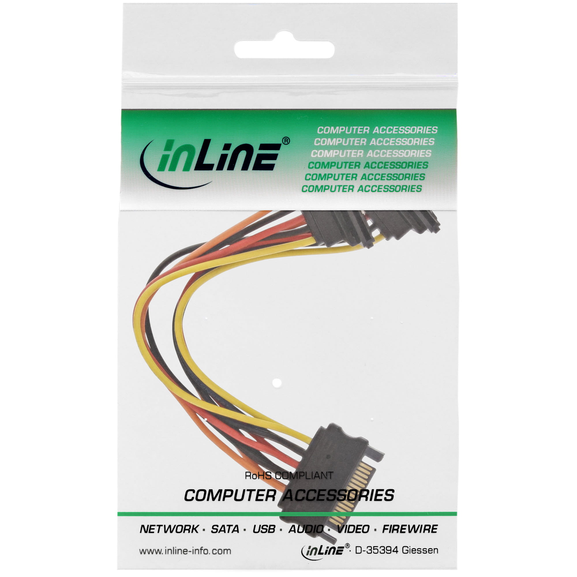 InLine SATA Strom-Y-Kab. - SATA BU/2x SATA ST gew. - m. Sicherheitslaschen - 0,15m