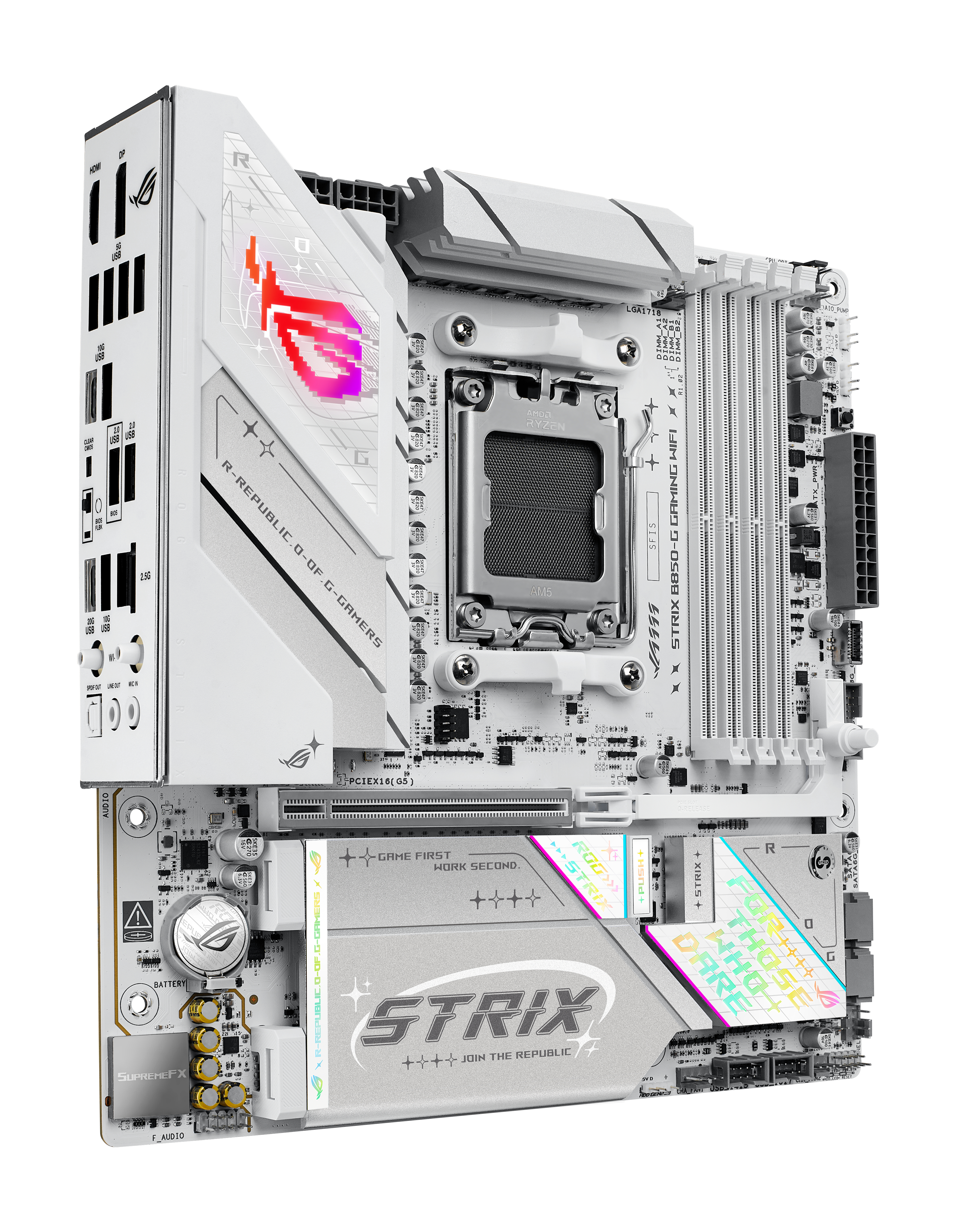 ASUS ROG STRIX B850-G GAMING WIFI - Motherboard - micro ATX - Socket AM5 - AMD B850 Chipsatz - USB-C 3.2 Gen 2x2, USB-C 3.2 Gen2, USB 3.2 Gen 2, USB 3.2 Gen 1 - 2.5 Gigabit LAN, Wi-Fi 7, Bluetooth - Onboard-Grafik (CPU erforderlich)