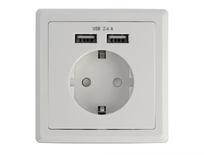 Delock 11471, CEE 7/3 + USB, CEE 7/4, Weiß, Kunststoff, 250 V, 0,2 A