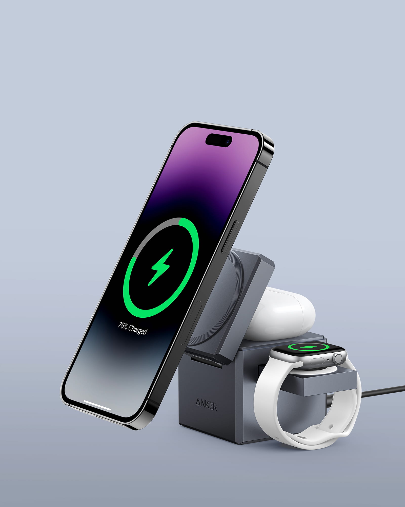 ANKER 3-in-1 Cube - Kabelloses Ladegerät - mit MagSafe + AC-Netzteil