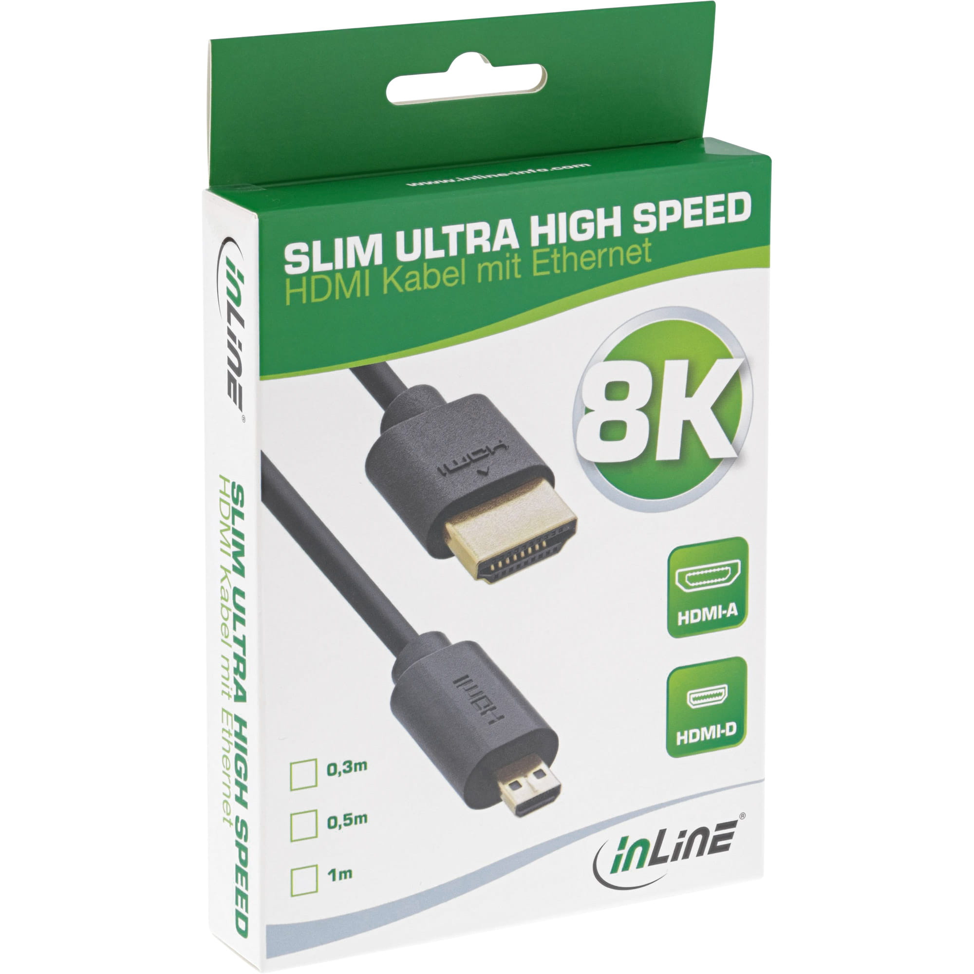 InLine Slim Ultra High Speed HDMI Kabel - 8K4K - A St. / D St. (Micro) - 0,5m