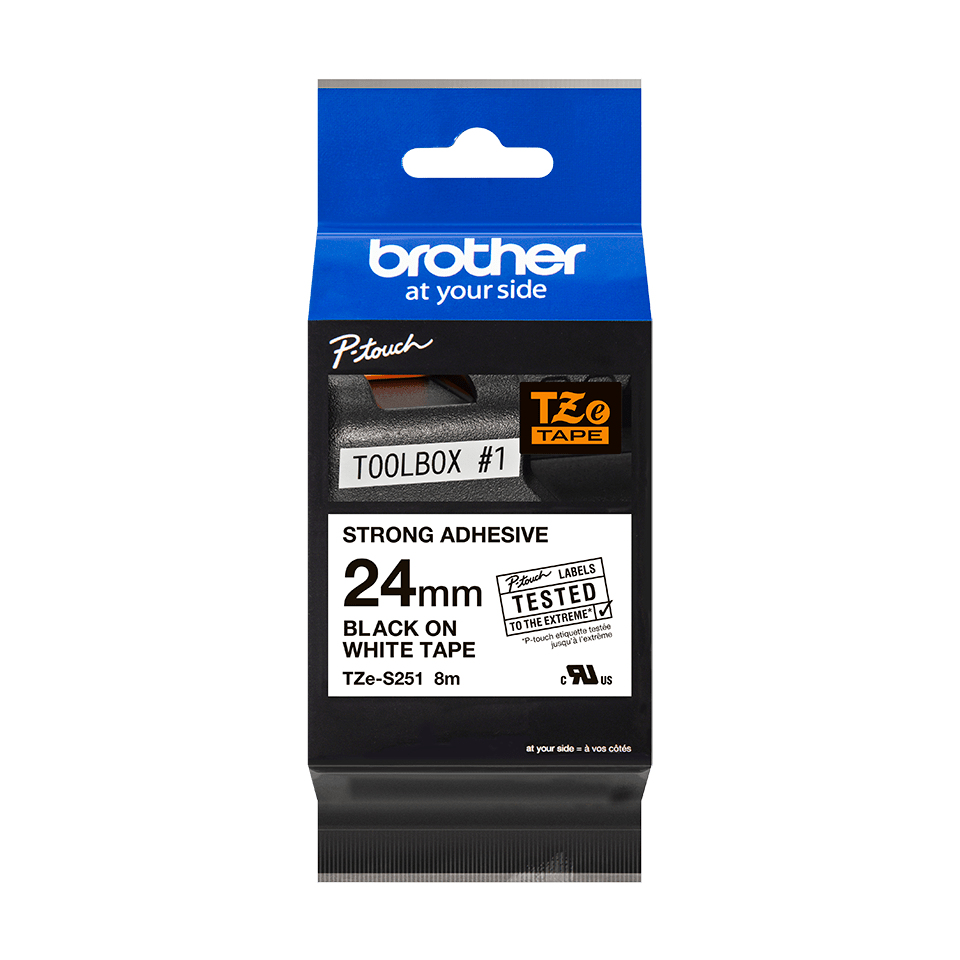 Brother TZe-S251 - Extra starker Klebstoff - Schwarz auf Weiß - Rolle (2,4 cm x 8 m)