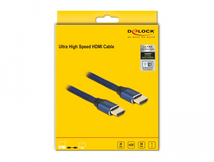 Delock Ultra High Speed - HDMI-Kabel - HDMI männlich zu HDMI männlich - 1 m - Dreifachisolierung - Blau - hauchvergoldete Kontakte, unterstützt 8K 60 Hz (7680 x 4320)