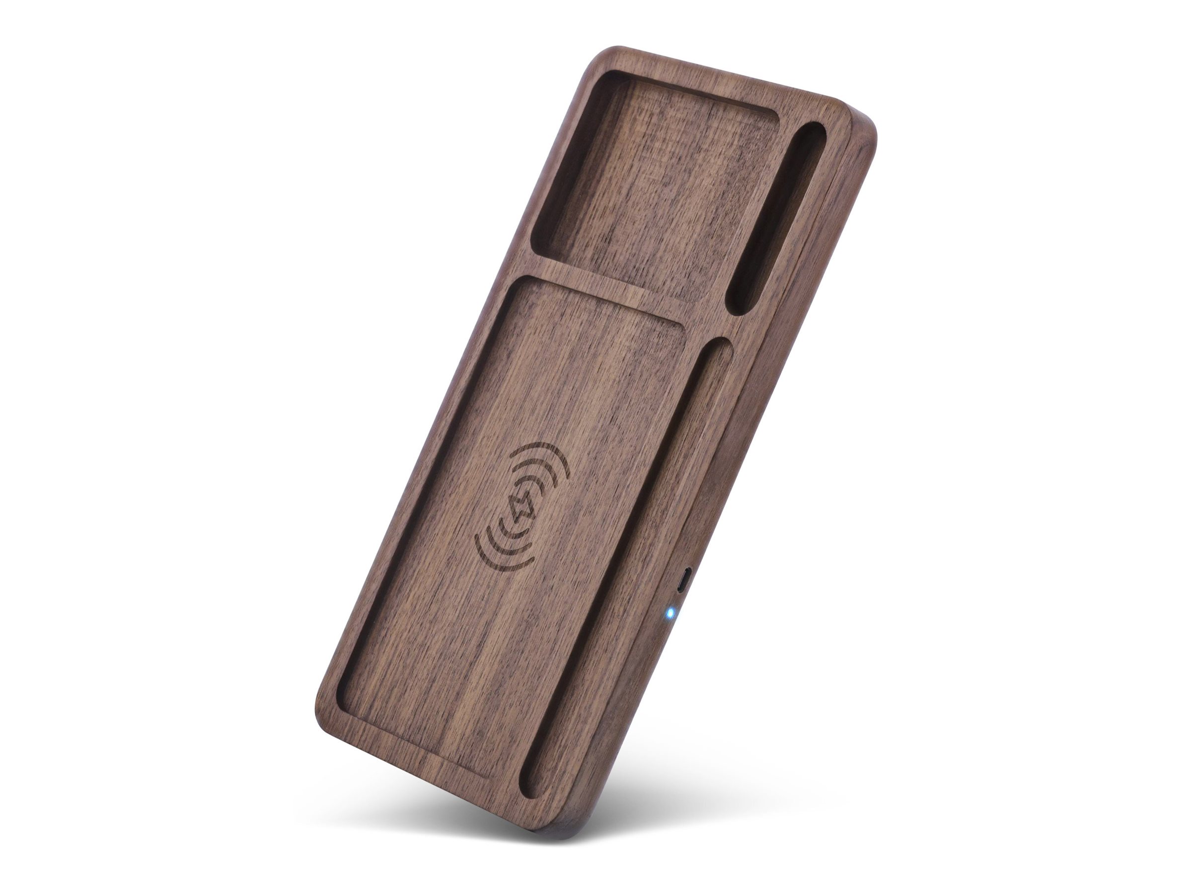 InLine WoodCharge – Organizer mit integrierter Qi-Ladefläche aus Walnuß-Holz