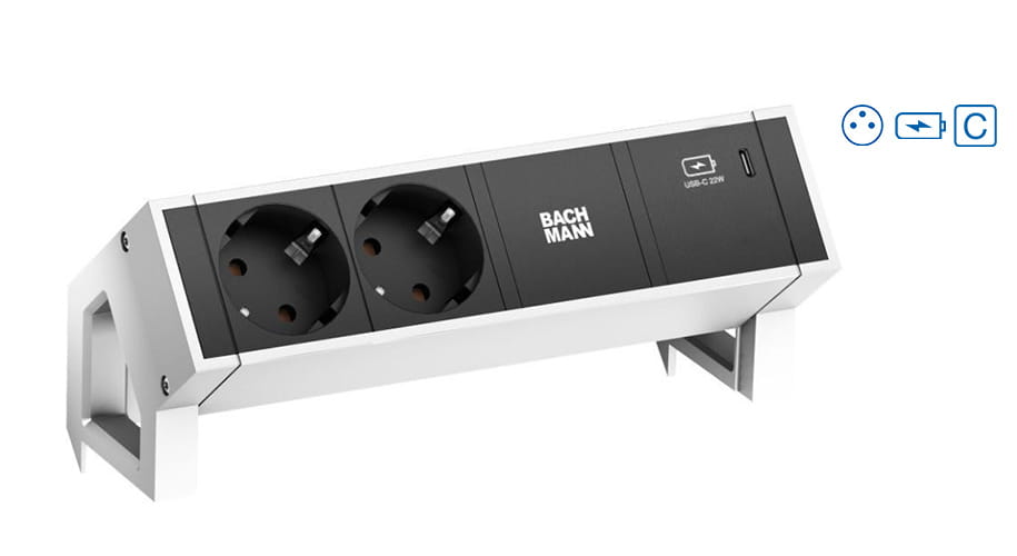 Bachmann DESK 2 - Steckdosenleiste - included mounting bracket - Eingabe, Eingang GST18 - Ausgangsanschlüsse: 2 (2 x Frankreich / UTE, 24 pin USB-C)