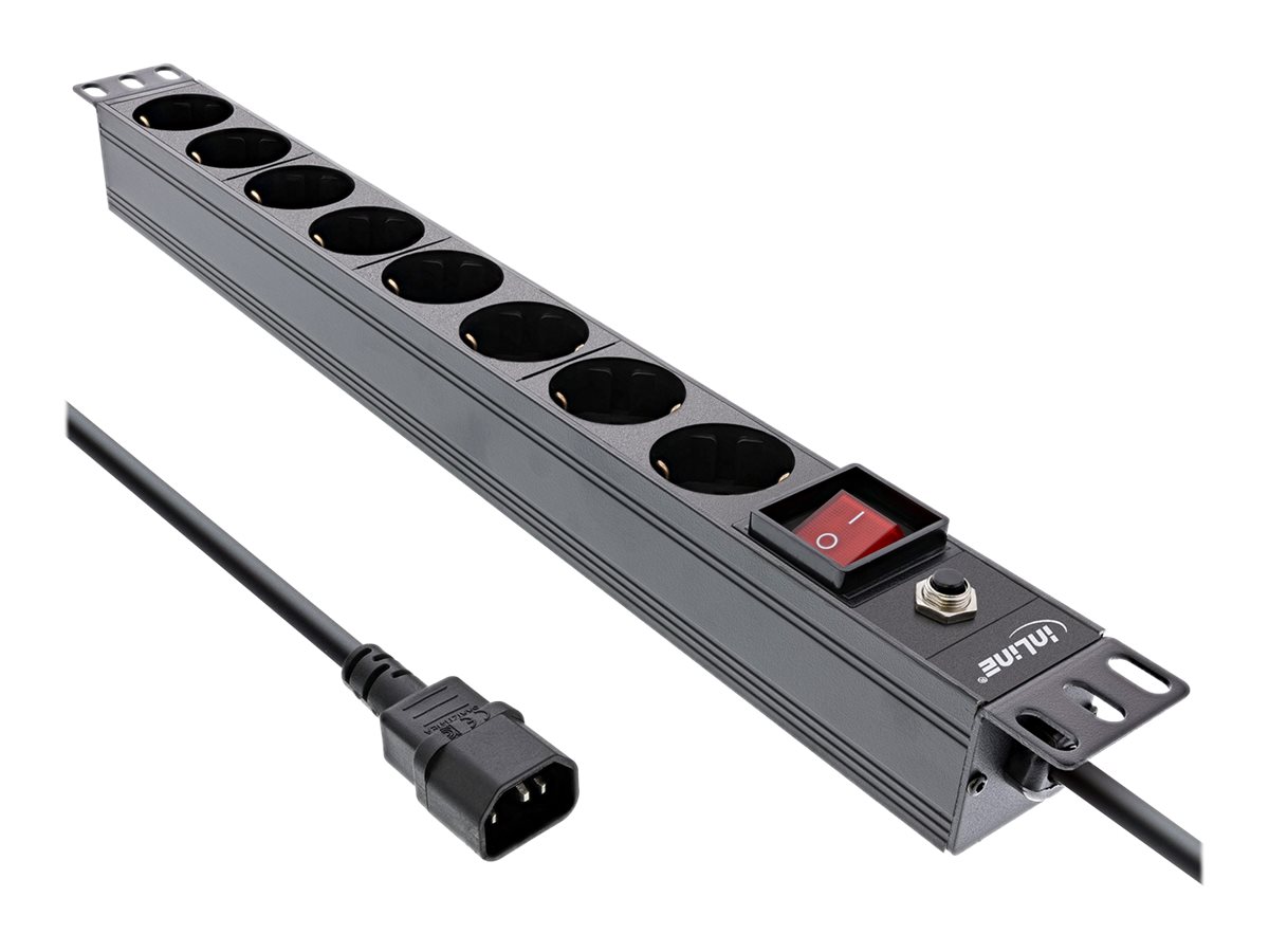 InLine 19" Steckdosenleiste - 8-fach Schutzkontakt - C14 Stecker - Überlastschutz
