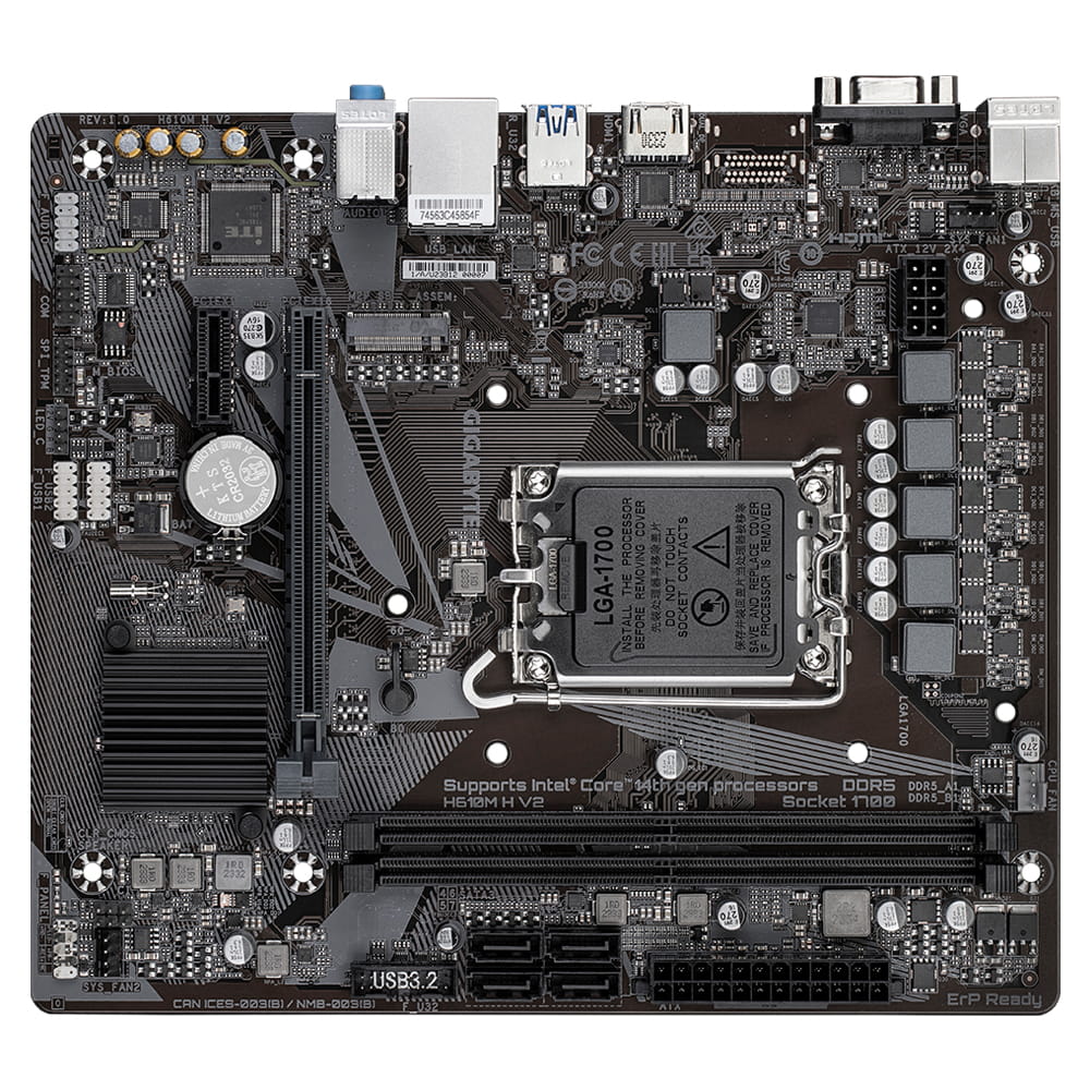 Gigabyte H610M H V2 - 1.0 - Motherboard - micro ATX - LGA1700 Sockel - H610 Chipsatz - USB 3.2 Gen 1 - Gigabit LAN - Onboard-Grafik (CPU erforderlich)