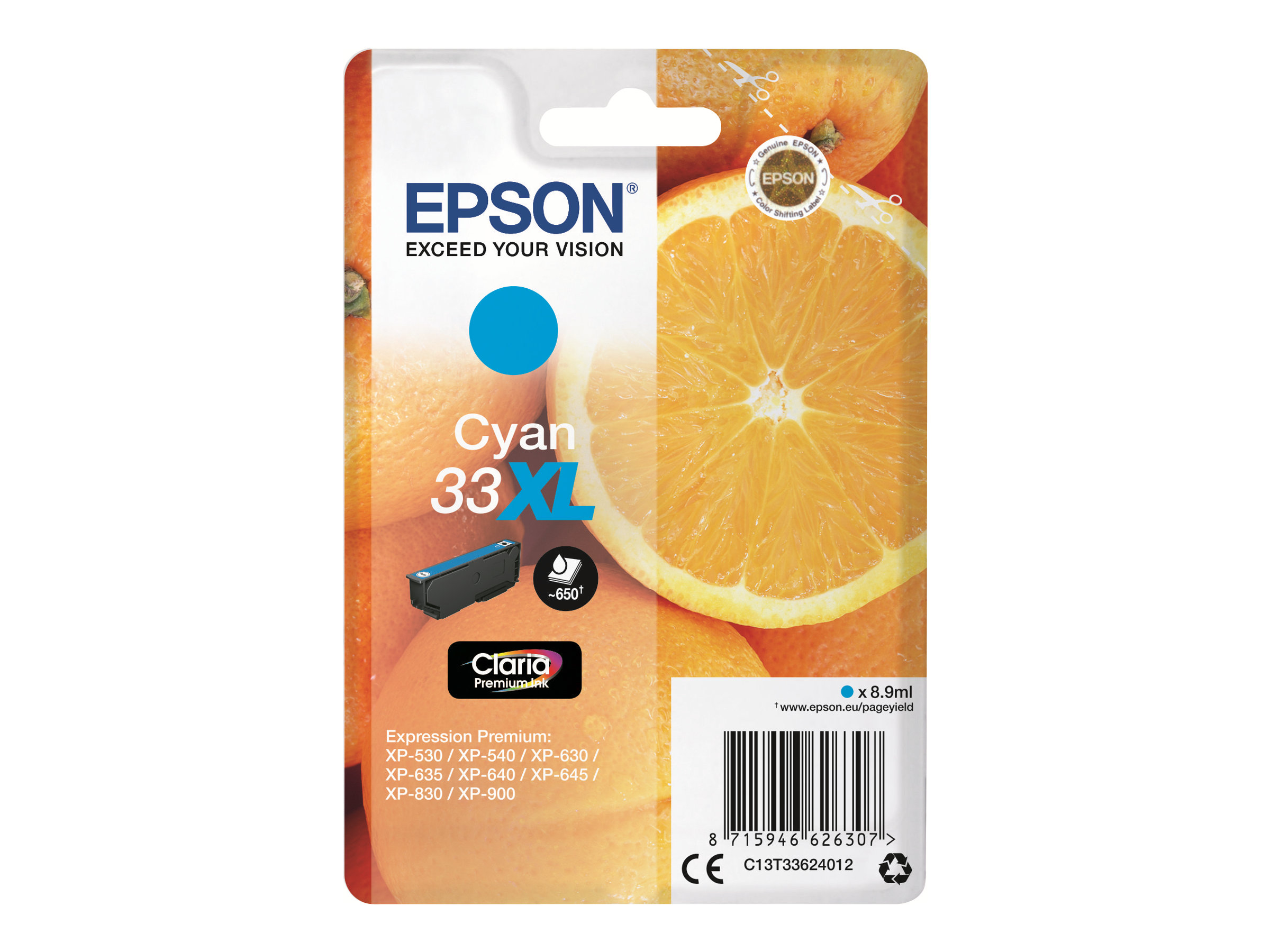 Epson 33XL - 8.9 ml - XL - Cyan - Original - Blister mit RF- / aktustischem Alarmsignal