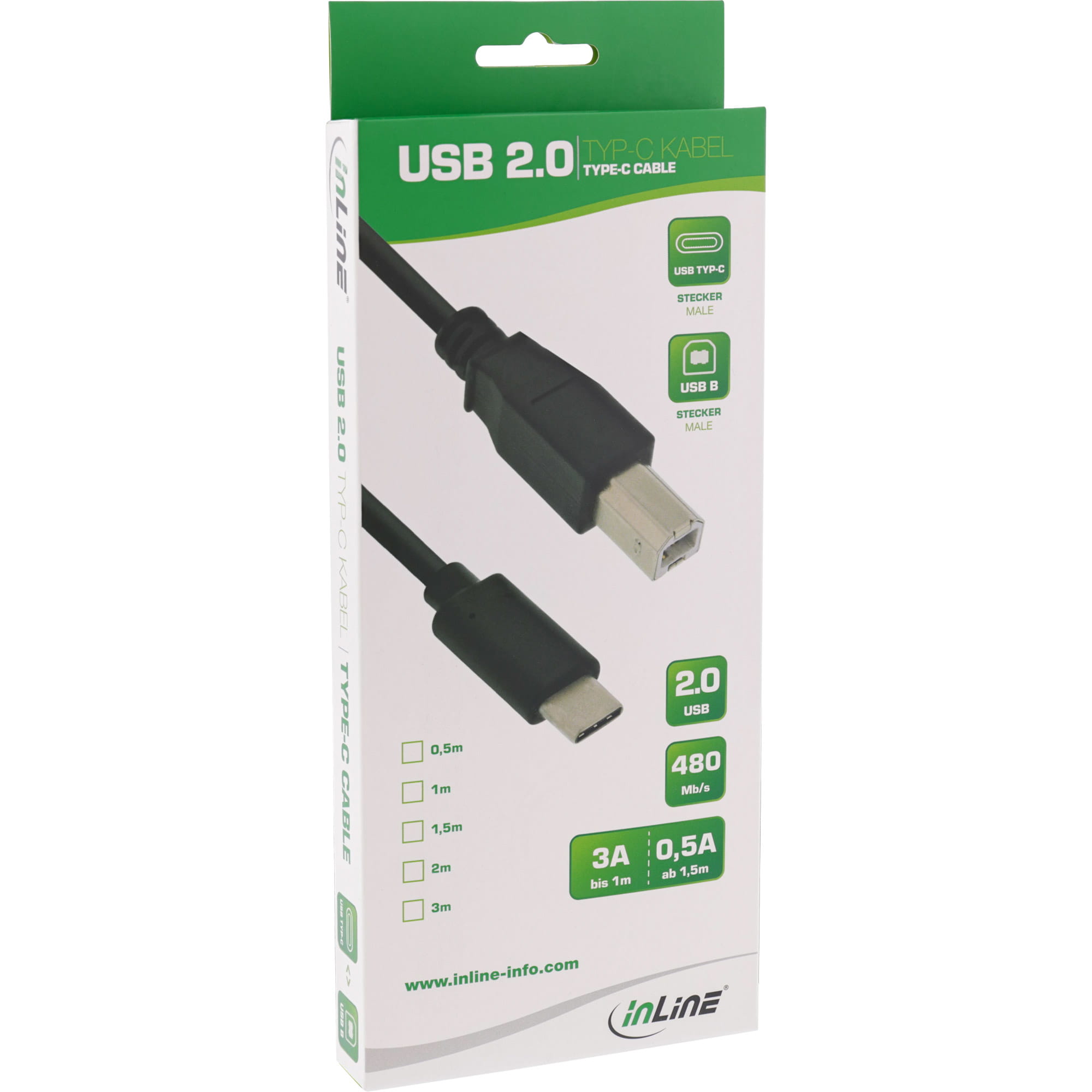 InLine USB 2.0 Kabel - USB-C Stecker an USB-B Stecker - schwarz - 0,5m