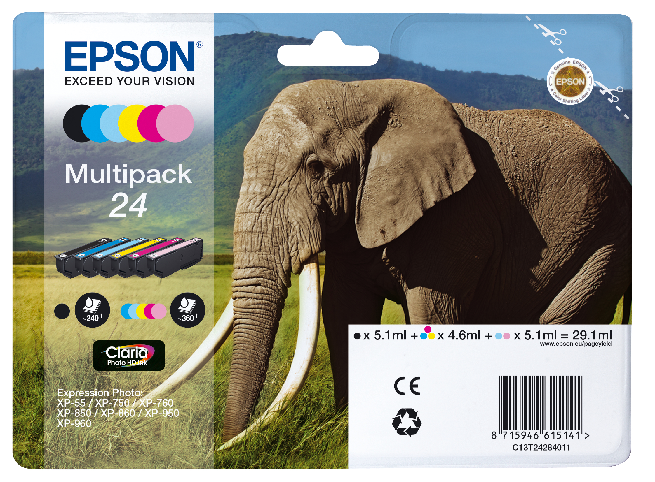 Epson 24 Multipack - 6er-Pack - 29.1 ml - Schwarz, Gelb, Cyan, Magenta, hellmagentafarben, hell Cyan - original - Blisterverpackung - Tintenpatrone (Alternative zu: Epson 24XL)