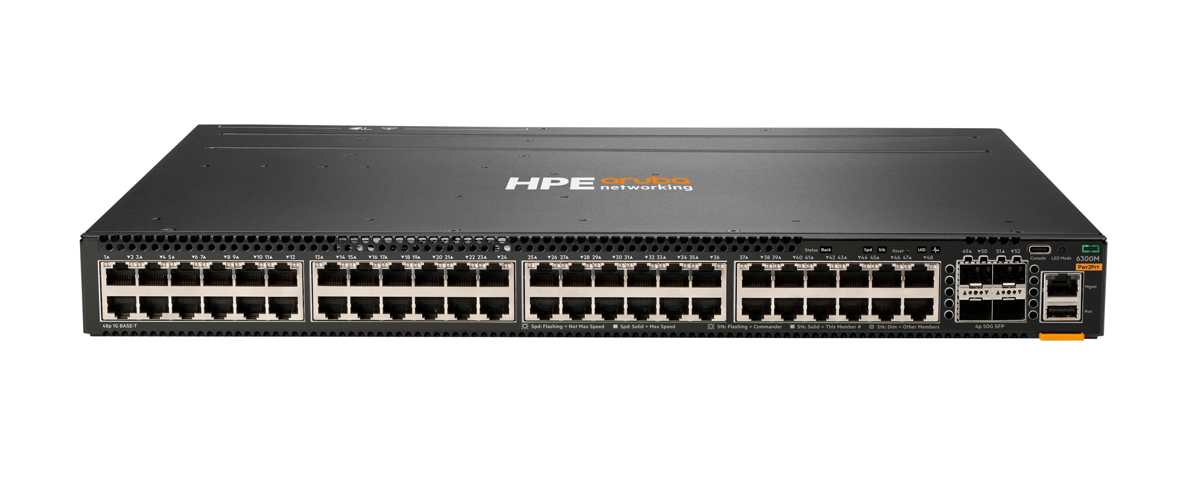 HPE Aruba Networking 6300M - Switch - L3 - managed - 48 x 10/100/1000 + 4 x 1 Gigabit / 10 Gigabit / 25 Gigabit / 50 Gigabit SFP56 (Uplink / Stacking)
