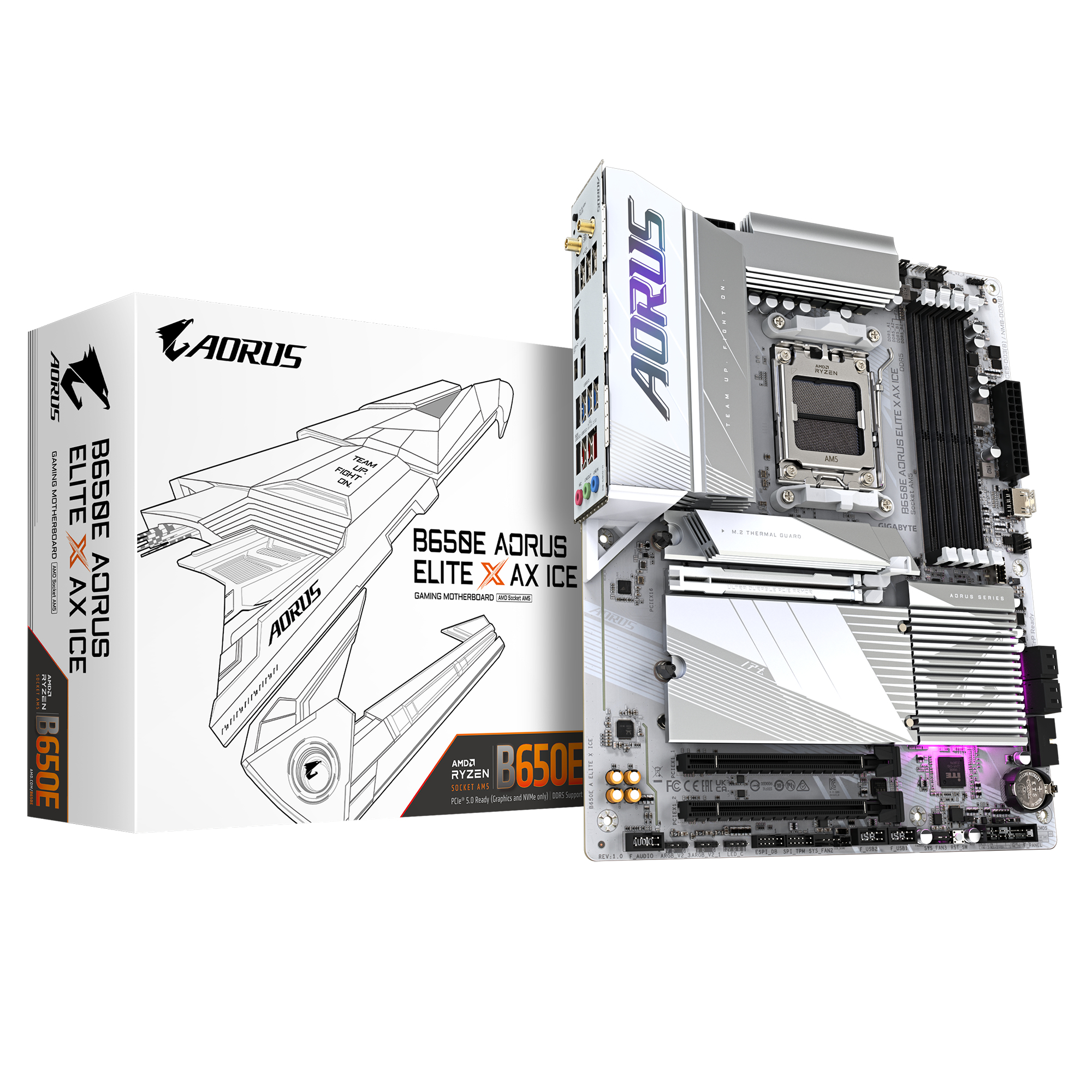 Gigabyte AORUS B650E ELITE X AX ICE - Motherboard - ATX - Socket AM5 - AMD B650 Chipsatz - USB-C 3.2 Gen2, USB 3.2 Gen 2, USB 3.2 Gen 1, USB-C 3.2 Gen 2x2 - 2.5 Gigabit LAN, Wi-Fi 6E, Bluetooth - Onboard-Grafik (CPU erforderlich)