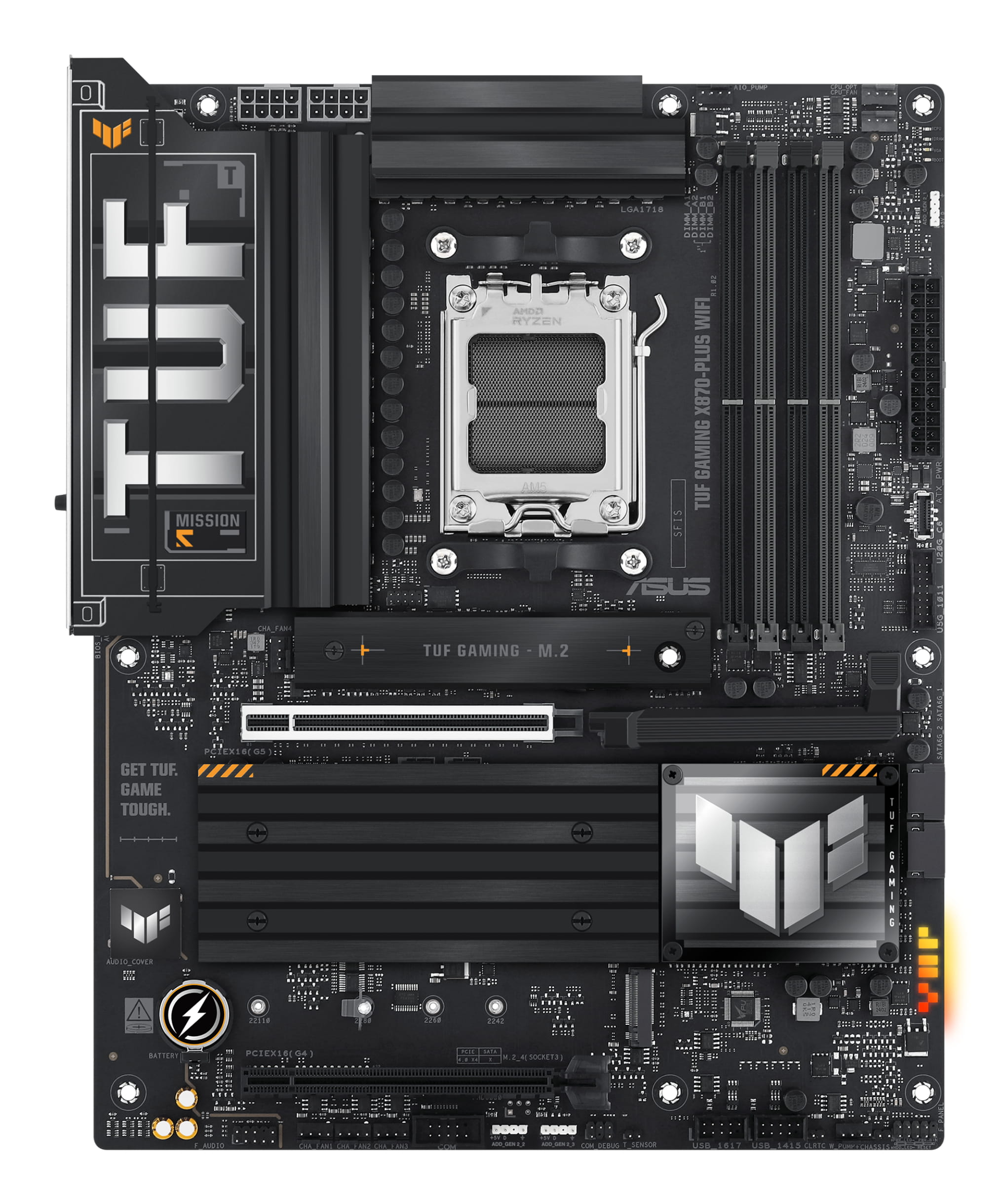 ASUS TUF GAMING X870-PLUS WIFI - Motherboard - ATX - Socket AM5 - AMD X870 Chipsatz - USB4, USB-C 3.2 Gen 2x2, USB 3.2 Gen 2, USB 3.2 Gen 1 - Wi-Fi 7, 2.5 Gigabit LAN, Bluetooth - Onboard-Grafik (CPU erforderlich)