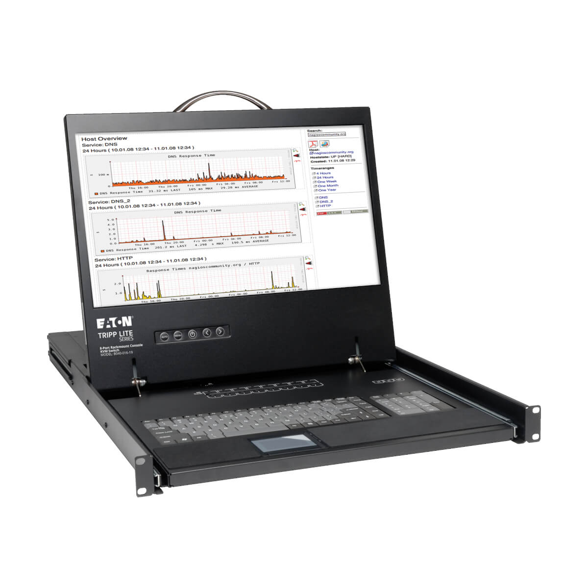 Tripp Eaton Tripp Lite Series 8-Port Rack Console VGA KVM Switch w/ 19" LCD 1U TAA - KVM-Konsole mit KVM-Switch - 8 Anschlüsse - PS/2 - 48.3 cm (19")