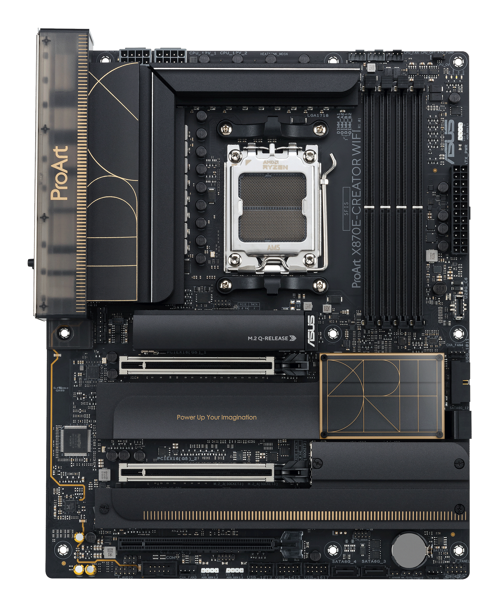ASUS ProArt X870E-CREATOR WIFI - Motherboard - ATX - Socket AM5 - AMD X870E Chipsatz - USB4, USB-C 3.2 Gen 2x2, USB 3.2 Gen 2, USB 3.2 Gen 1 - Wi-Fi 7, 10 Gigabit LAN, Bluetooth - Onboard-Grafik (CPU erforderlich)