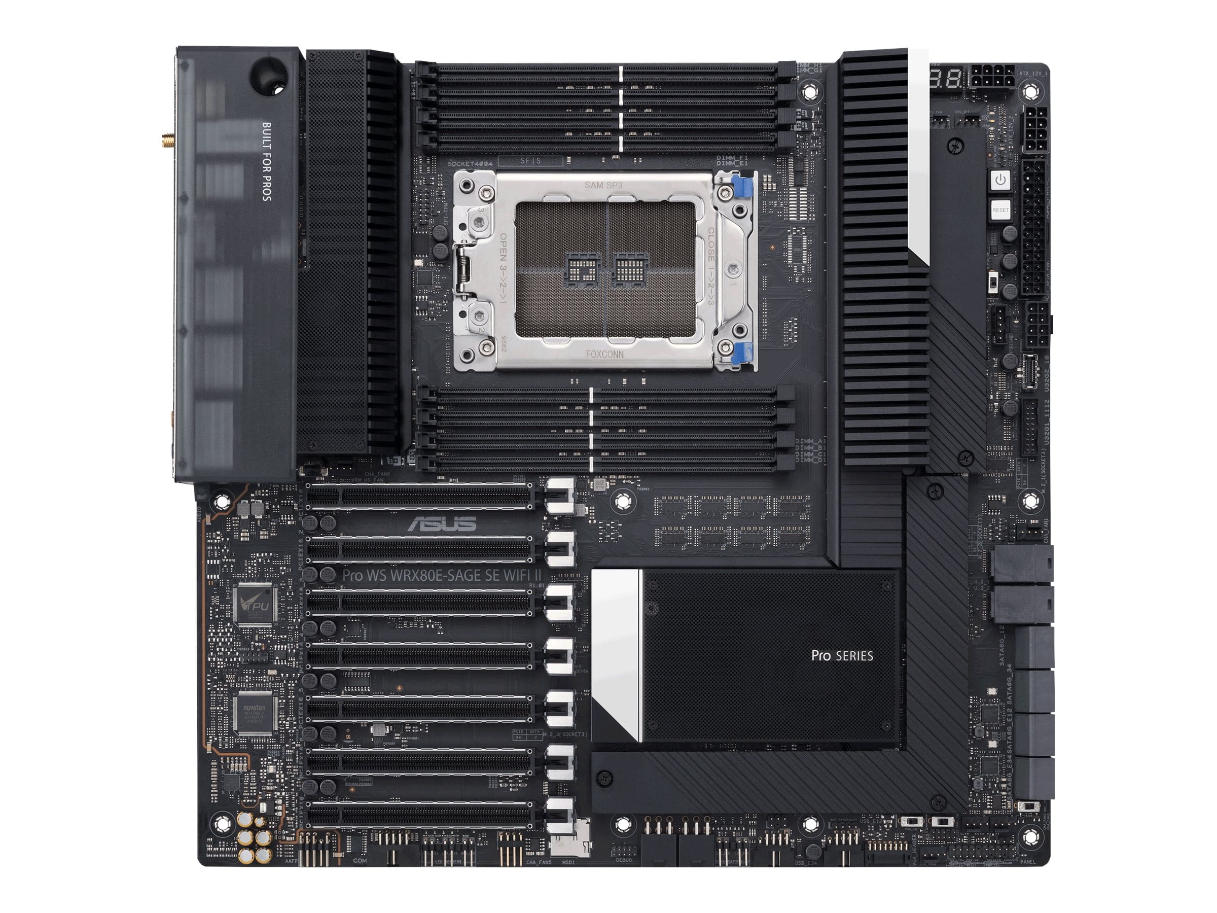 ASUS Pro WS WRX80E-SAGE SE WIFI II - Motherboard - E-ATX / SSI EEB - Socket sWRX8 - AMD WRX80 Chipsatz - USB-C 3.2 Gen 2x2, USB-C 3.2 Gen2, USB 3.2 Gen 2, USB 3.2 Gen 1 - 2 x 10 Gigabit LAN, Wi-Fi 6E, Bluetooth - HD Audio (8-Kanal)