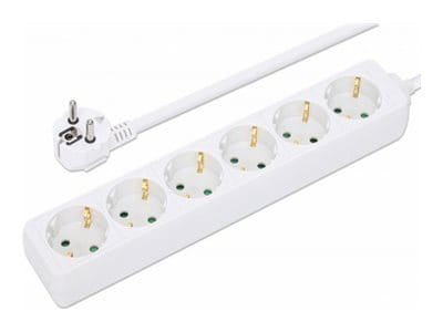 Manhattan Power Distribution Unit EU (2-pin), x6 gang/output, 2m cable, 16A, White, Extension Lead, PDU, Power Strip, Three Year Warranty - Steckdosenleiste - AC 220-250 V - 3680 Watt - Eingabe, Eingang Typ F - Ausgangsanschlüsse: 6 (Typ F)