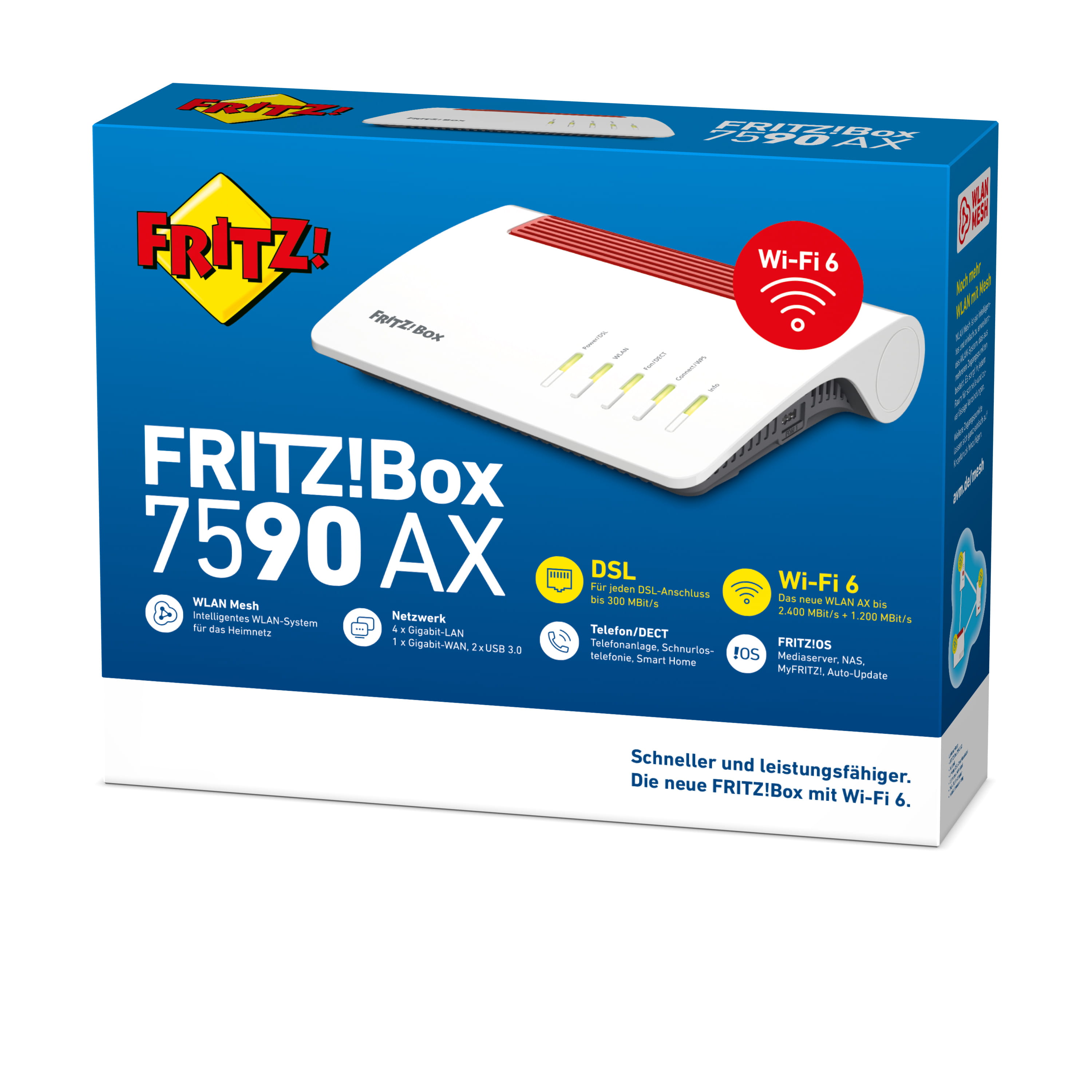 AVM FRITZ!Box 7590 AX - Wireless Router - DSL-Modem 4-Port-Switch - 1GbE - Wi-Fi 6 - Dual-Band - VoIP-Telefonadapter (DECT)