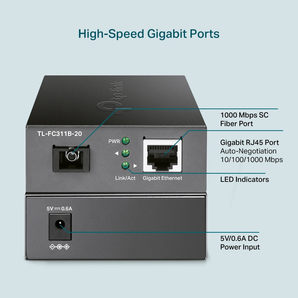 TP-LINK TL-FC311B-20 V2 - Medienkonverter - 1GbE - 1000Base-T, WDM, 1000Base-SC - RJ-45 / SC Single-Modus - bis zu 20 km - 1310 (TX)