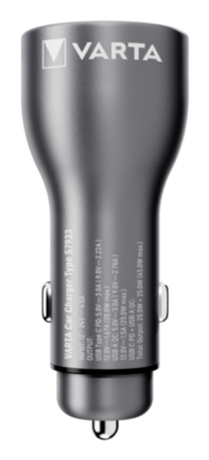 Varta Auto-Netzteil - 45 Watt - 3 A - QC, PD - 2 Ausgabeanschlussstellen (USB, 24 pin USB-C)