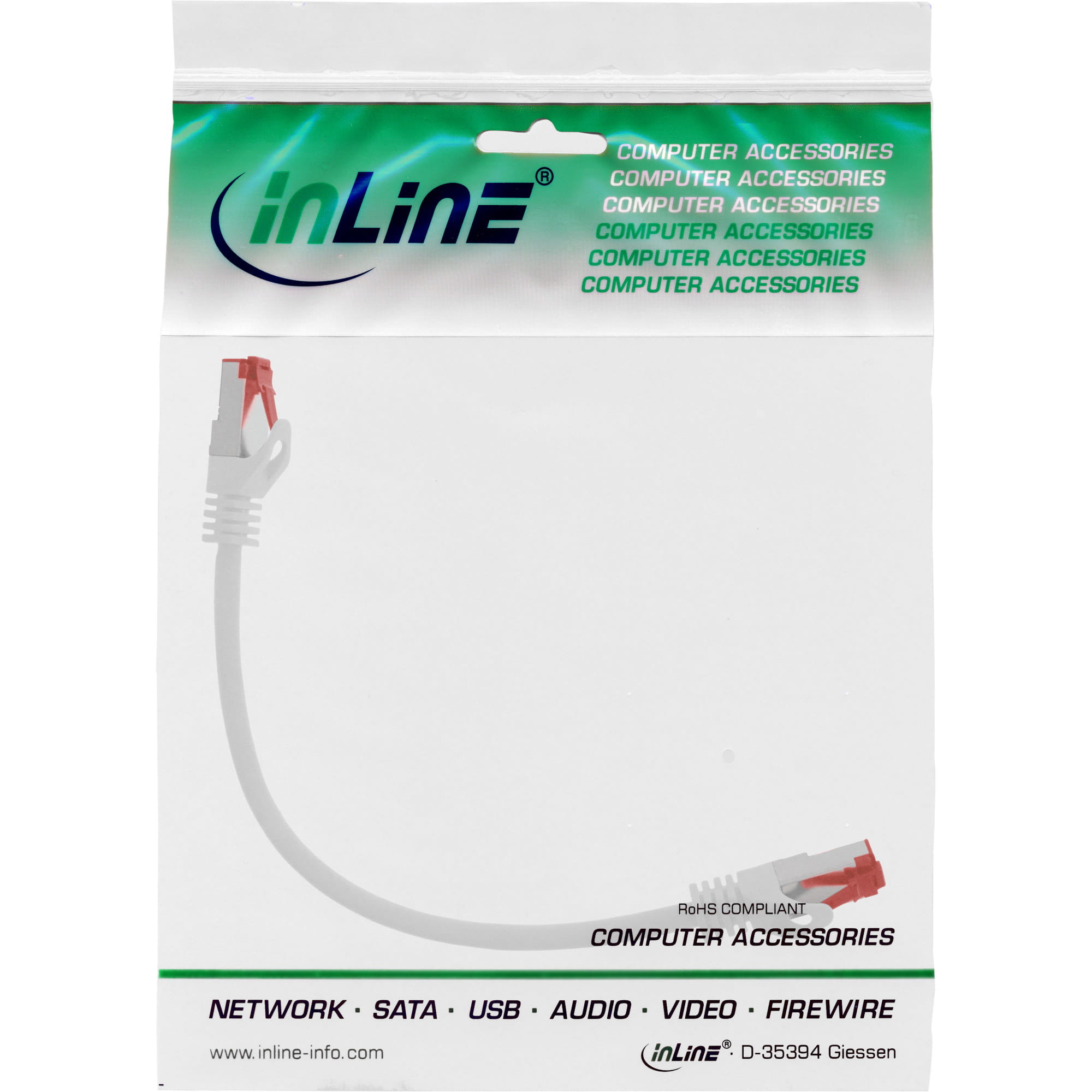 InLine Patchkabel - S/FTP (PiMf) - Cat.6 - 250MHz - PVC - CCA - weiß - 0,3m