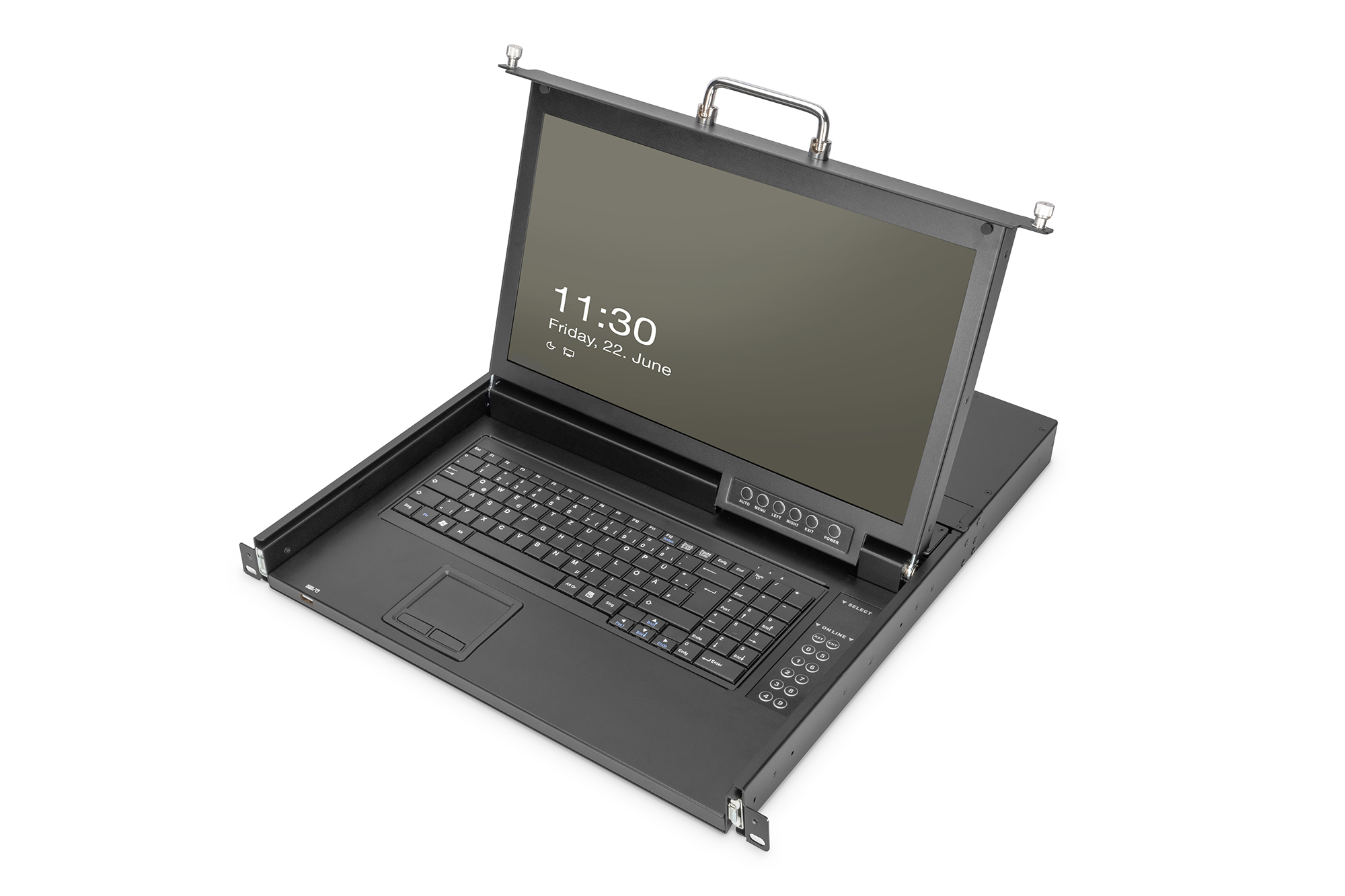 DIGITUS Modulare HD LCD KVM Konsole mit 17" TFT, 16-Port HDMI KVM Anschluss, Touchpad, spanisches Tastaturlayout