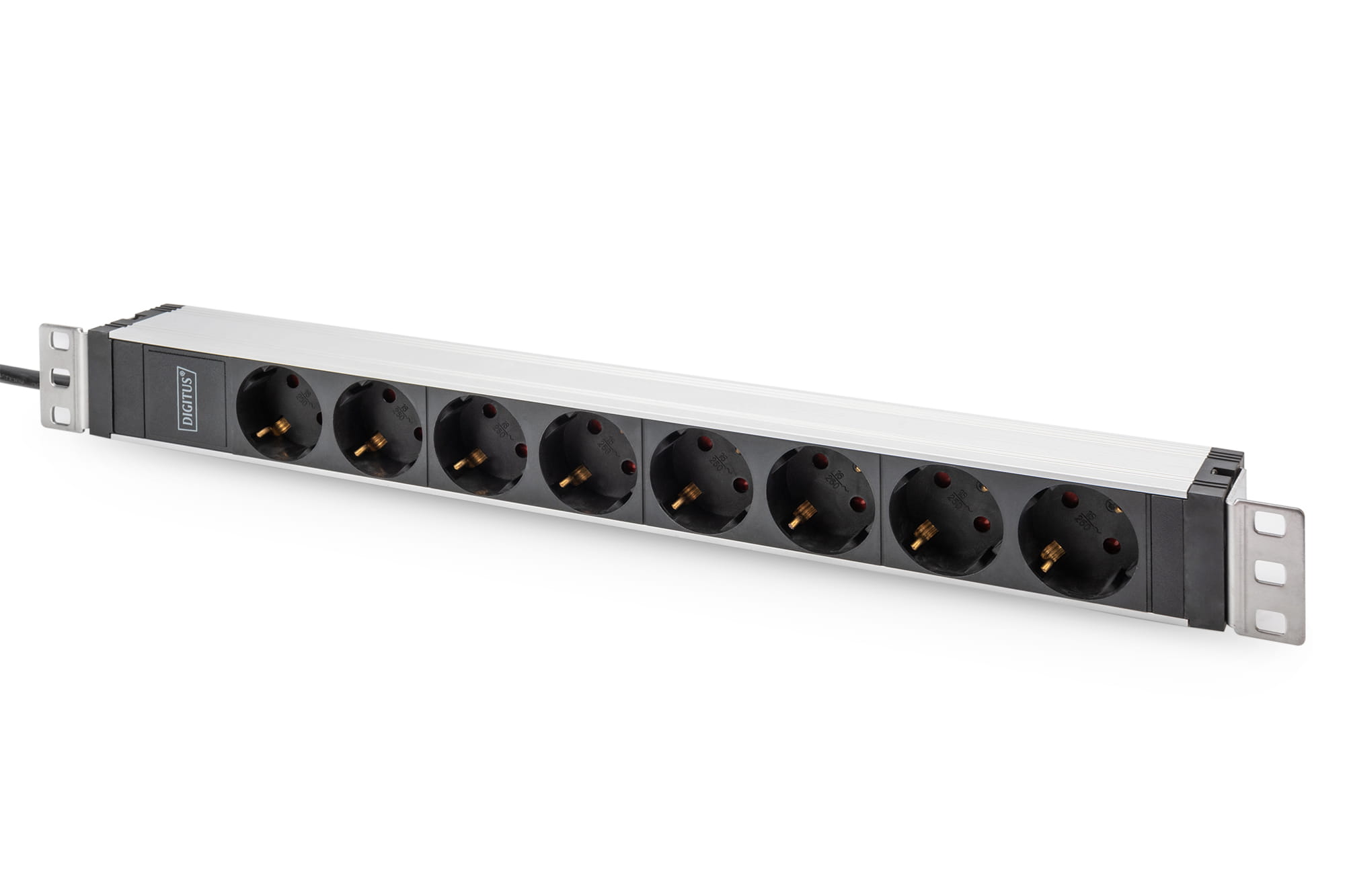 DIGITUS Steckdosenleiste mit Aluminiumprofil, 8-fach Schutzkontaktsteckdose, 2 m Zuleitung, IEC C20 Stecker