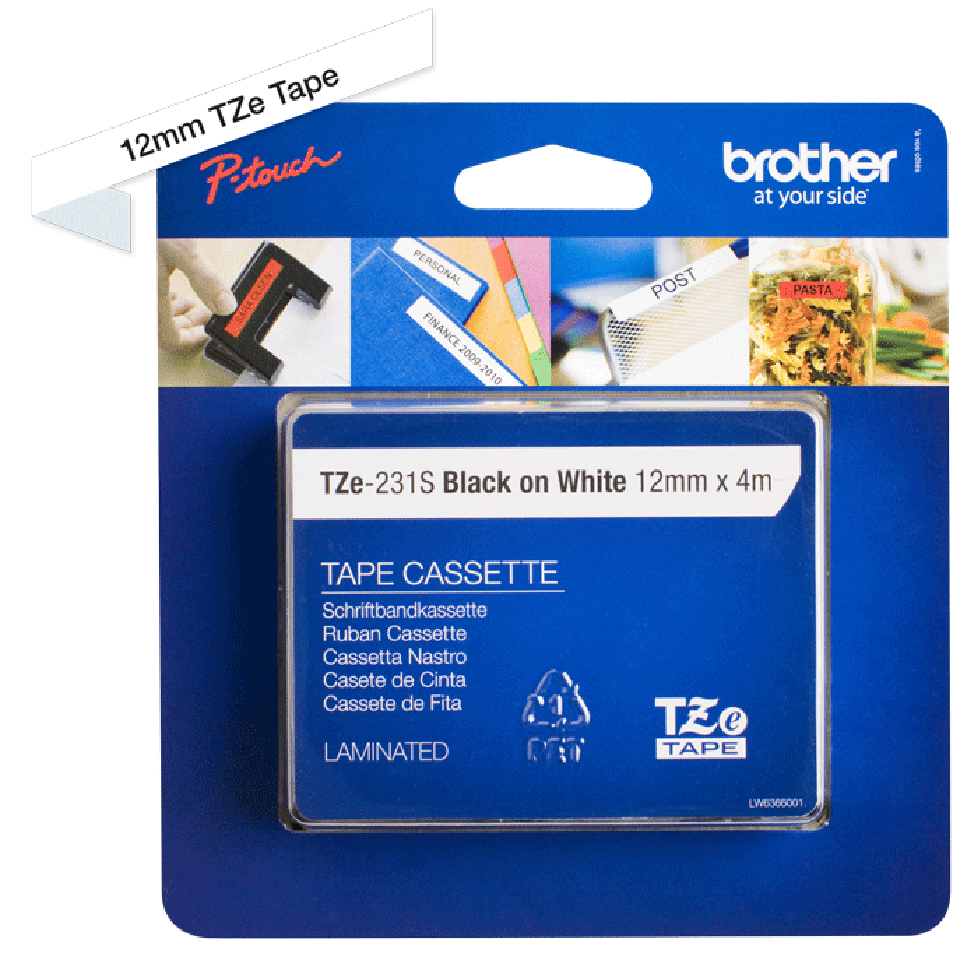 Brother TZe-231S2 - Schwarz auf Weiß - Rolle (1,2 cm x 4 m)